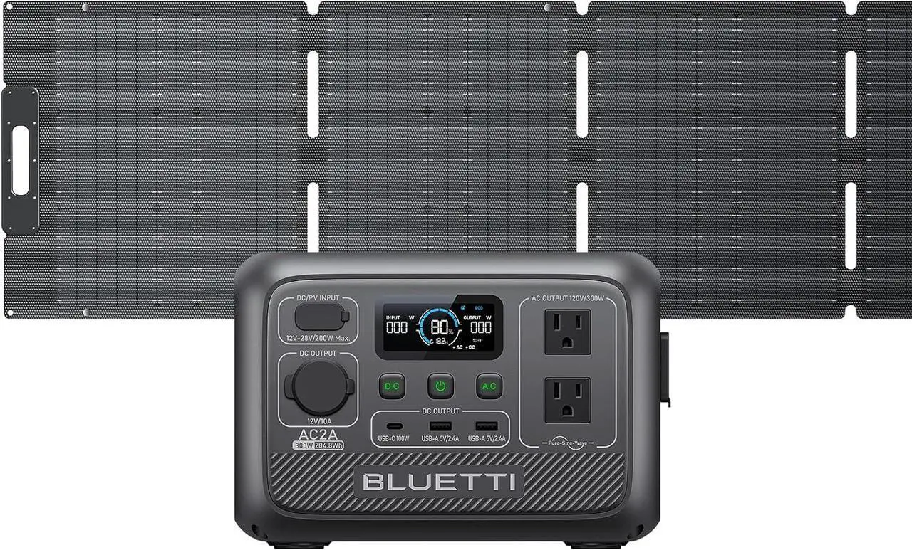 Main image of BLUETTI AC2A Portable Power Station with 200W Solar Panel Included (Ships Separately), 204Wh LFP Battery Backup, w/ 2 300W (600W Power Lifting) AC Outlets, 0-80% in 40 Min, Solar Generator for Camping