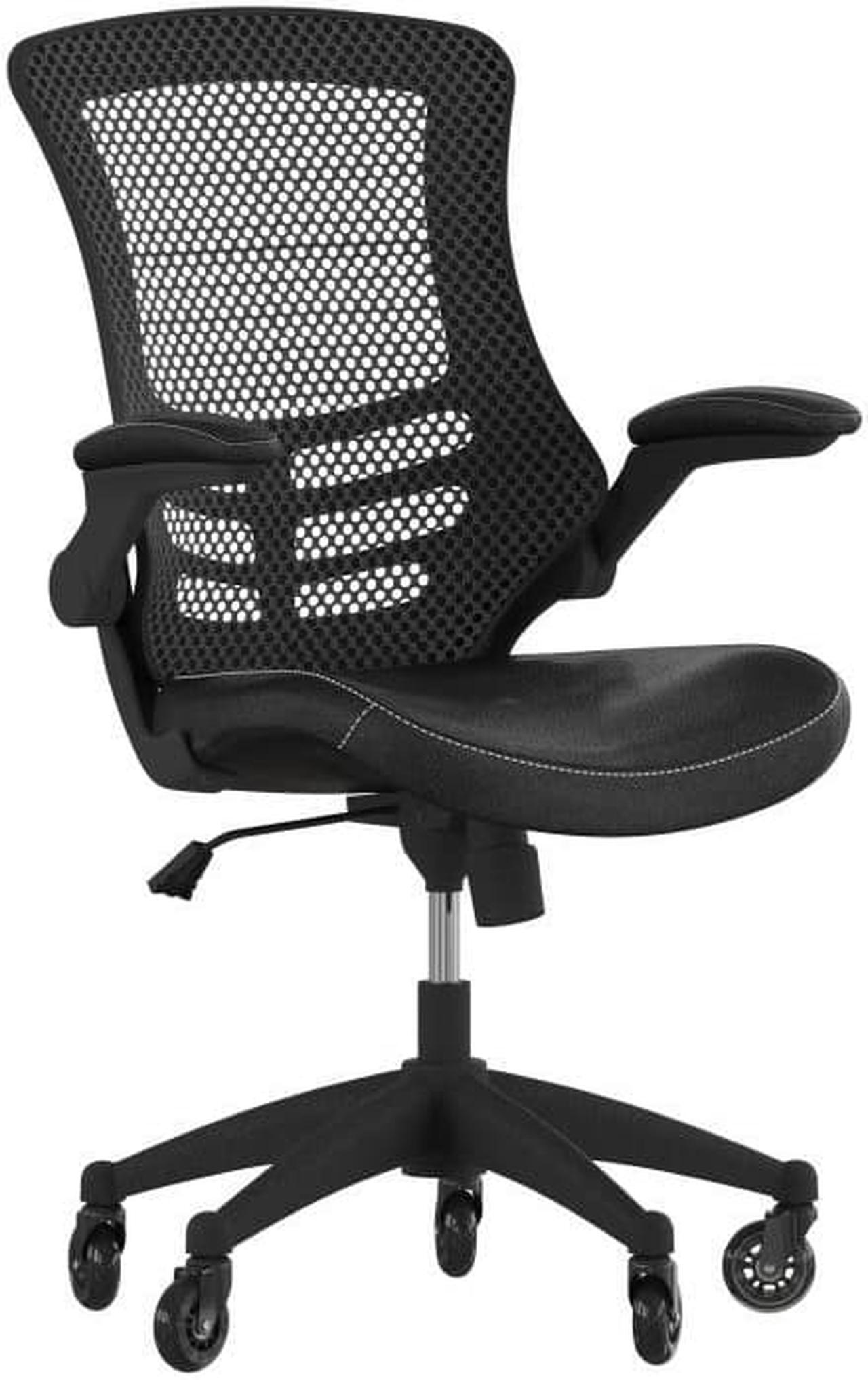 Alt view image 9 of 11 - Flash Furniture Kelista Ergonomic LeatherSoft/Mesh Swivel Mid-Back Task Office Chair Black (BLX5MLEARLB)