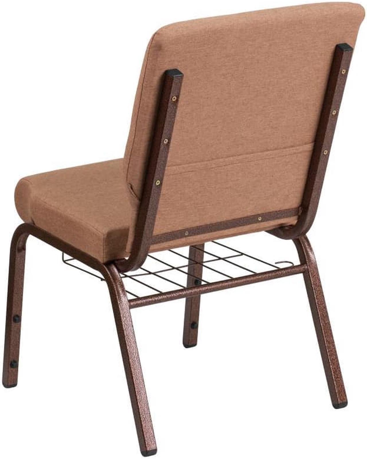 Alt view image 7 of 14 - Flash Furniture Hercules Series 18.5''W Caramel Fabric Church Chair with 4.25'' Thick Seat, Cup Book Rack - Copper Vein Frame