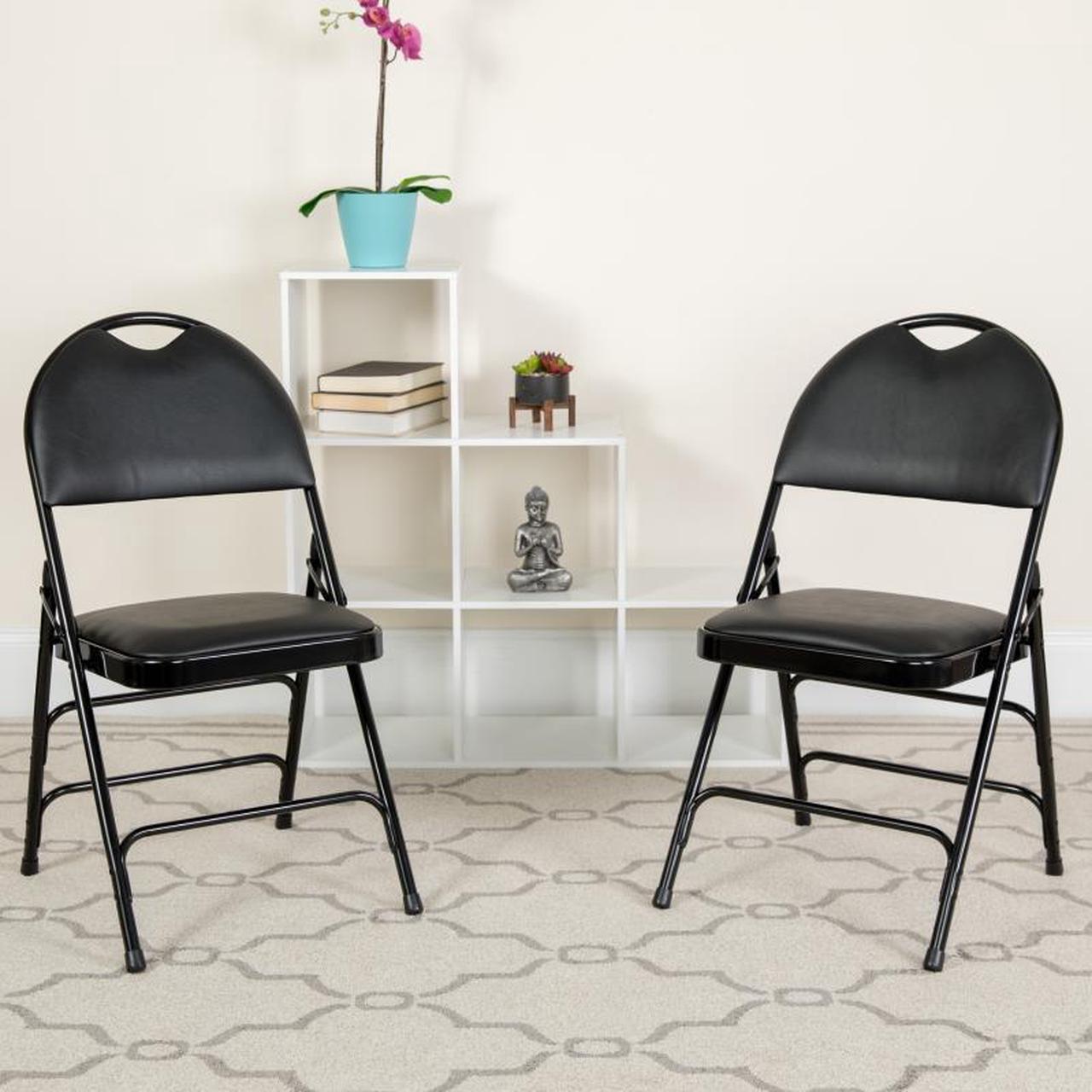 Alt view image 19 of 20 - 2 Pk. HERCULES Series Ultra-Premium Triple Braced Black Vinyl Metal Folding Chair with Easy-Carry Handle