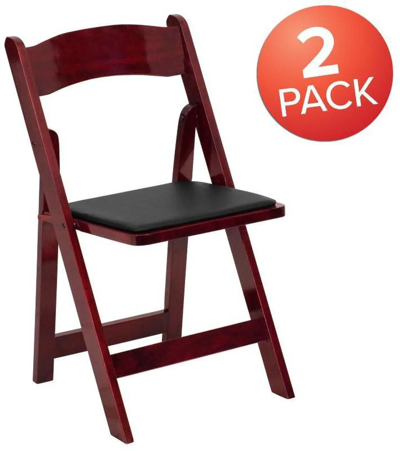 Alt view image 17 of 20 - 2 Pack HERCULES Series Mahogany Wood Folding Chair with Vinyl Padded Seat