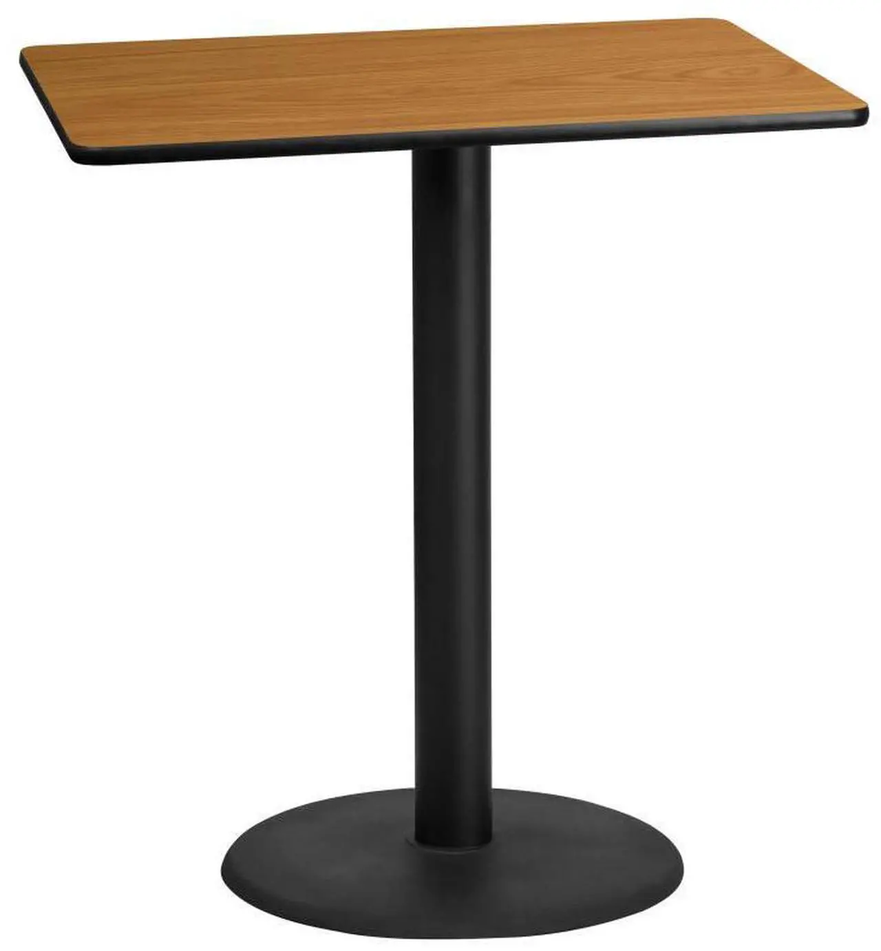 Alt view image 9 of 13 - 30'' x 42'' Rectangular Natural Laminate Table Top with 24'' Round Bar Height Table Base