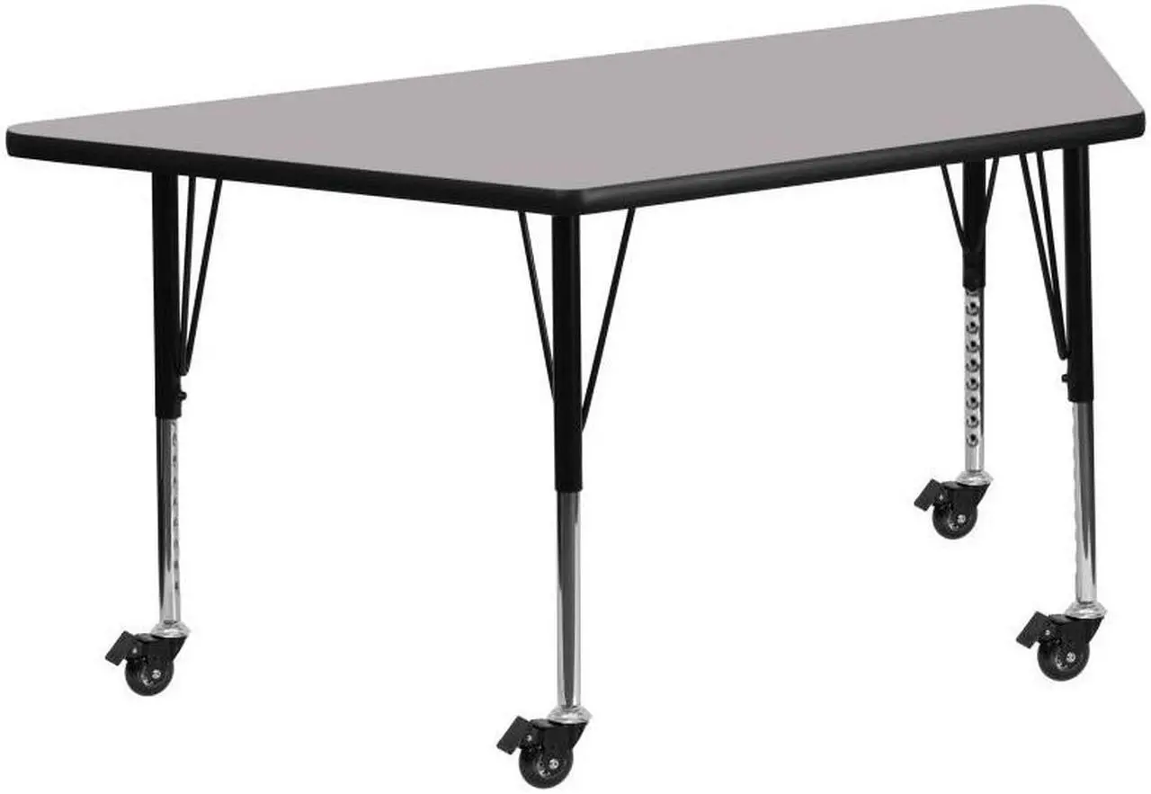 Alt view image 10 of 13 - Mobile 29.5''W x 57.25''L Trapezoid Grey Thermal Laminate Activity Table - Height Adjustable Short Legs