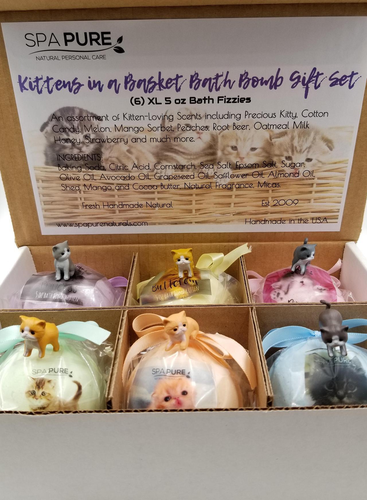 Alt view image 6 of 7 - Spa Pure Kittens in Basket: 6 Adorable Kittens Hiding Inside Each Colorful Bath Bomb, XL 5 oz Each (6 Count) Pack of 1, Multicolor