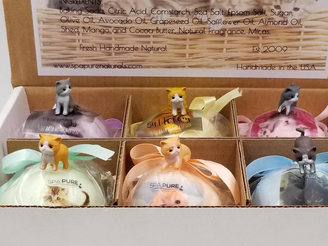 Alt view image 7 of 7 - Spa Pure Kittens in Basket: 6 Adorable Kittens Hiding Inside Each Colorful Bath Bomb, XL 5 oz Each (6 Count) Pack of 1, Multicolor