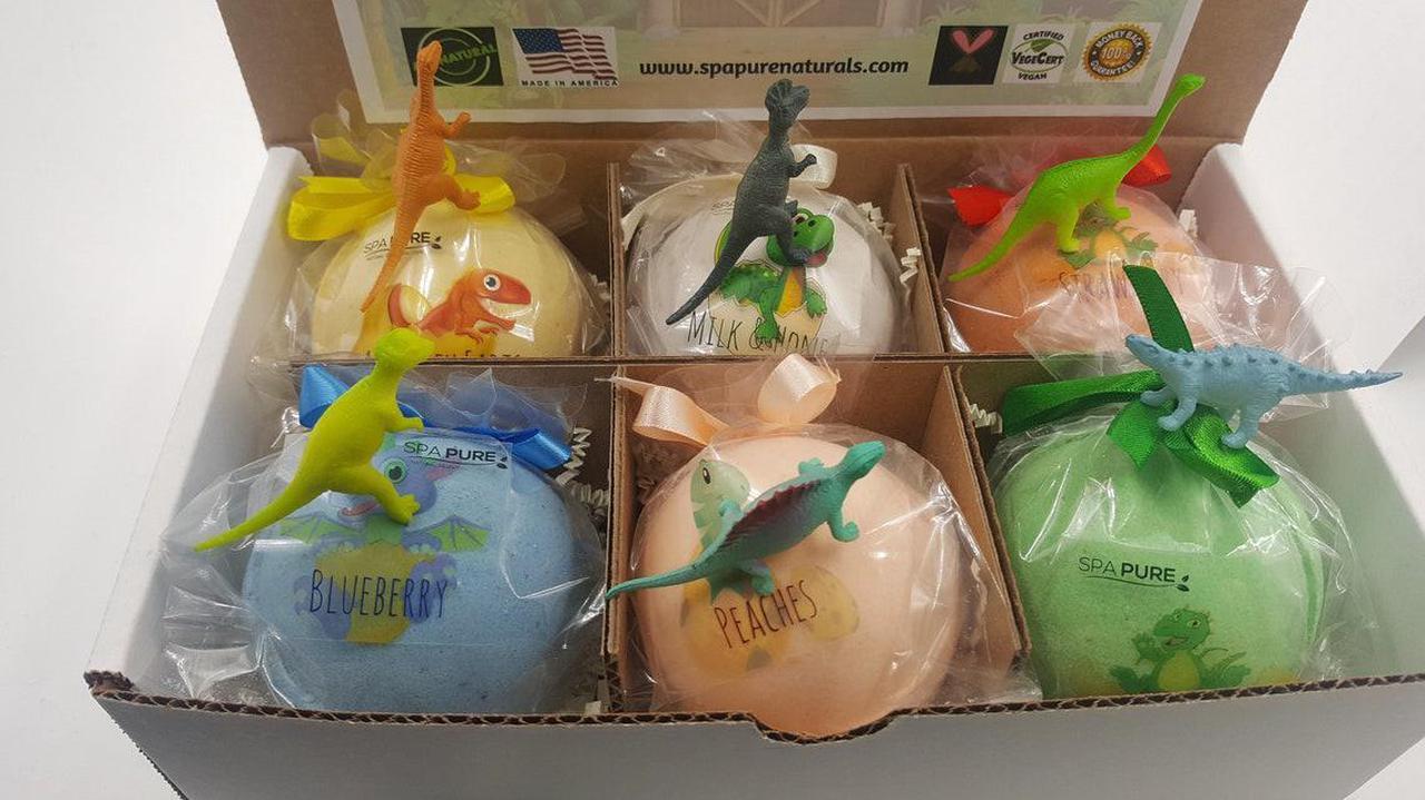 Alt view image 3 of 6 - DINOSAUR Jumbo Bath Bombs For Kids:  USA Made with Surprise Toys Inside (DINOSAUR) ROAR, Natural, Organic Gift Set For Girls/Boys (6-Pack Gift Set)