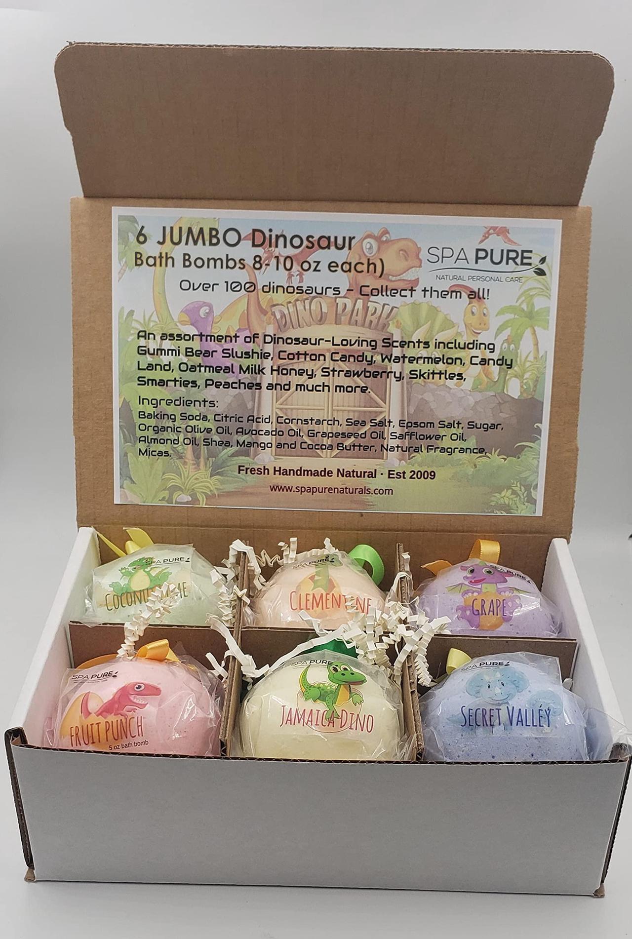 Alt view image 2 of 6 - DINOSAUR Jumbo Bath Bombs For Kids:  USA Made with Surprise Toys Inside (DINOSAUR) ROAR, Natural, Organic Gift Set For Girls/Boys (6-Pack Gift Set)