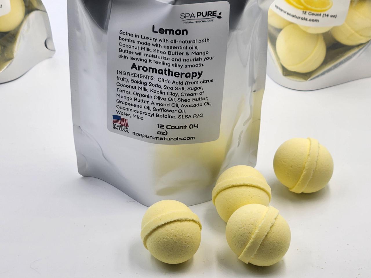 Alt view image 4 of 4 - Spa Pure Lemon - Essential Oil Bath Bombs Made in USA with Coconut Milk, Shea Butter for a Luxurious Spa Bath Time (12 Count) Pack of 1