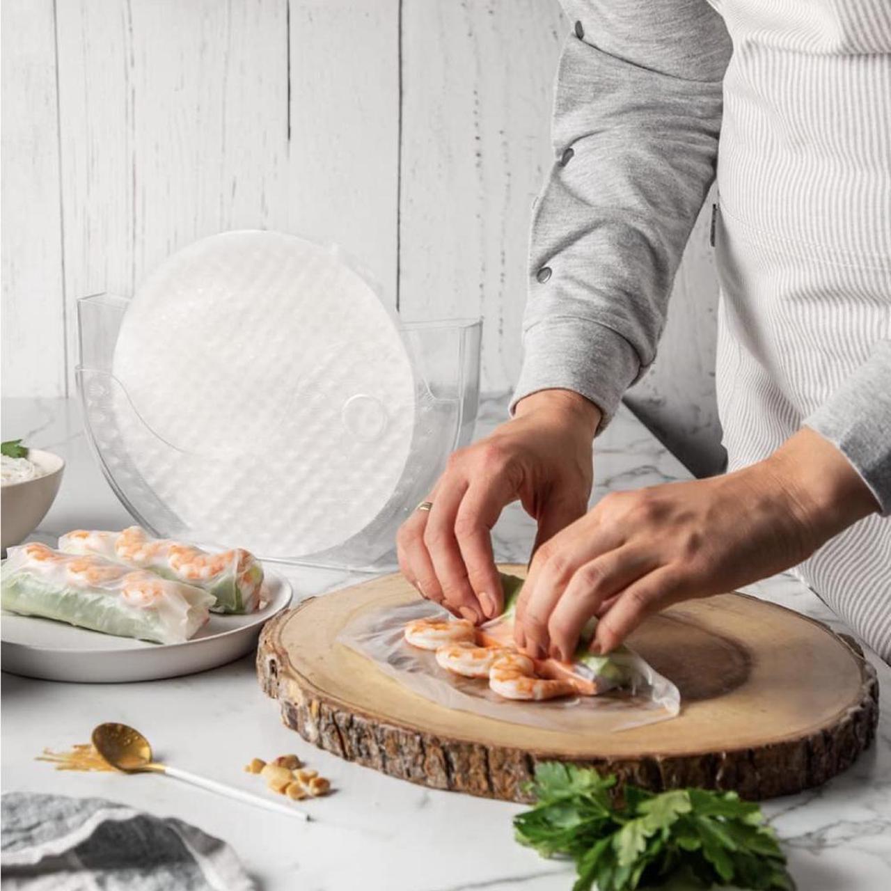 Alt view image 7 of 7 - BANU Rice Paper Water Bowl with Side Pocker Holder for Rice Paper Wrappers for Spring Rolls, Summer Rolls, Spring Roll Maker and Banh Trang
