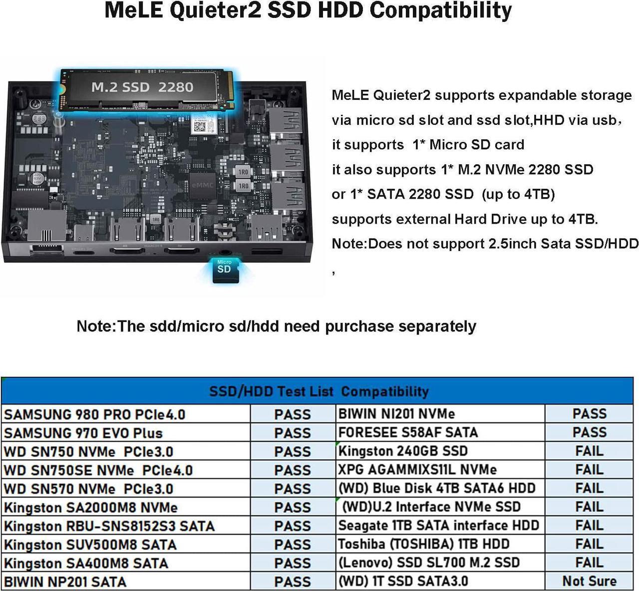 Alt view image 4 of 7 - MeLE Quieter2Q Fanless Mini PC Computer Windows 11 Pro J4125 4GB 64GB Dual HDMI 4K Display Portable Desktop for Business Astrophotography Media Office Support M.2 NVMe SATA 2280 SSD Win10 Linux