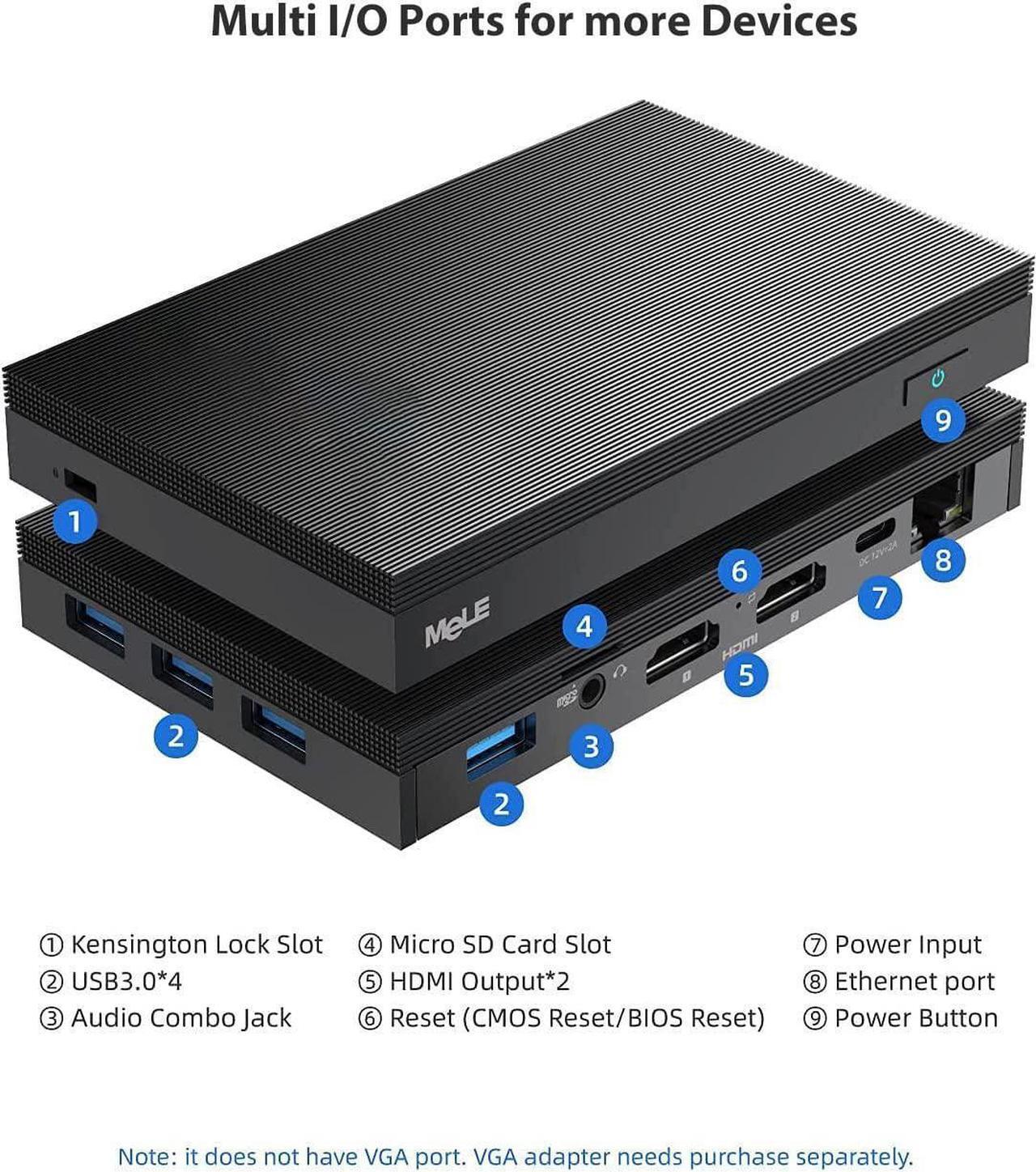 Alt view image 3 of 7 - MeLE Quieter2Q Fanless Mini PC Computer Windows 11 Pro J4125 4GB 64GB Dual HDMI 4K Display Portable Desktop for Business Astrophotography Media Office Support M.2 NVMe SATA 2280 SSD Win10 Linux