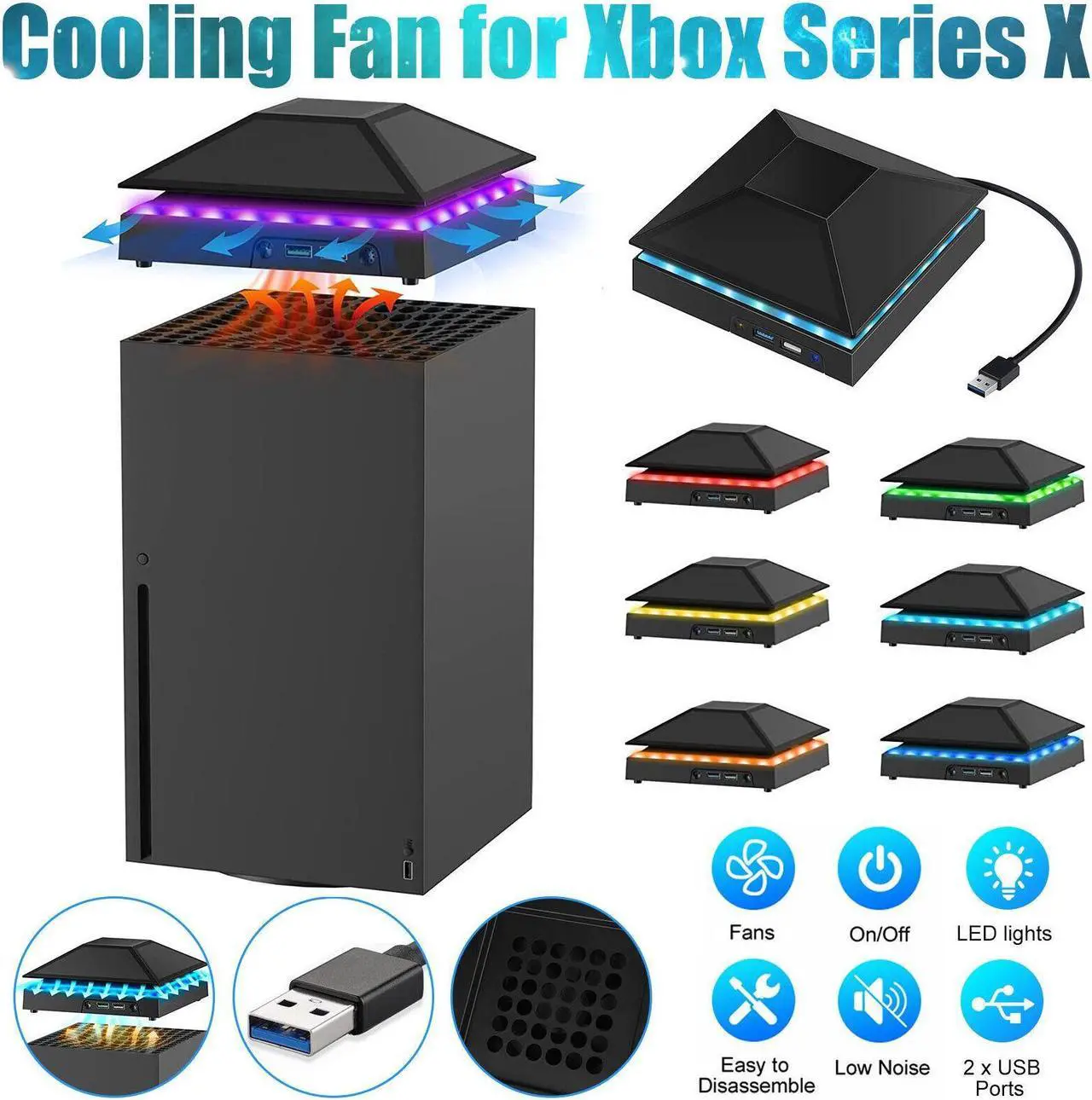 Main image of Cooling Fan For Xbox Series X with 2-USB Interfaces 3 Speed Fan and RGB Lighting