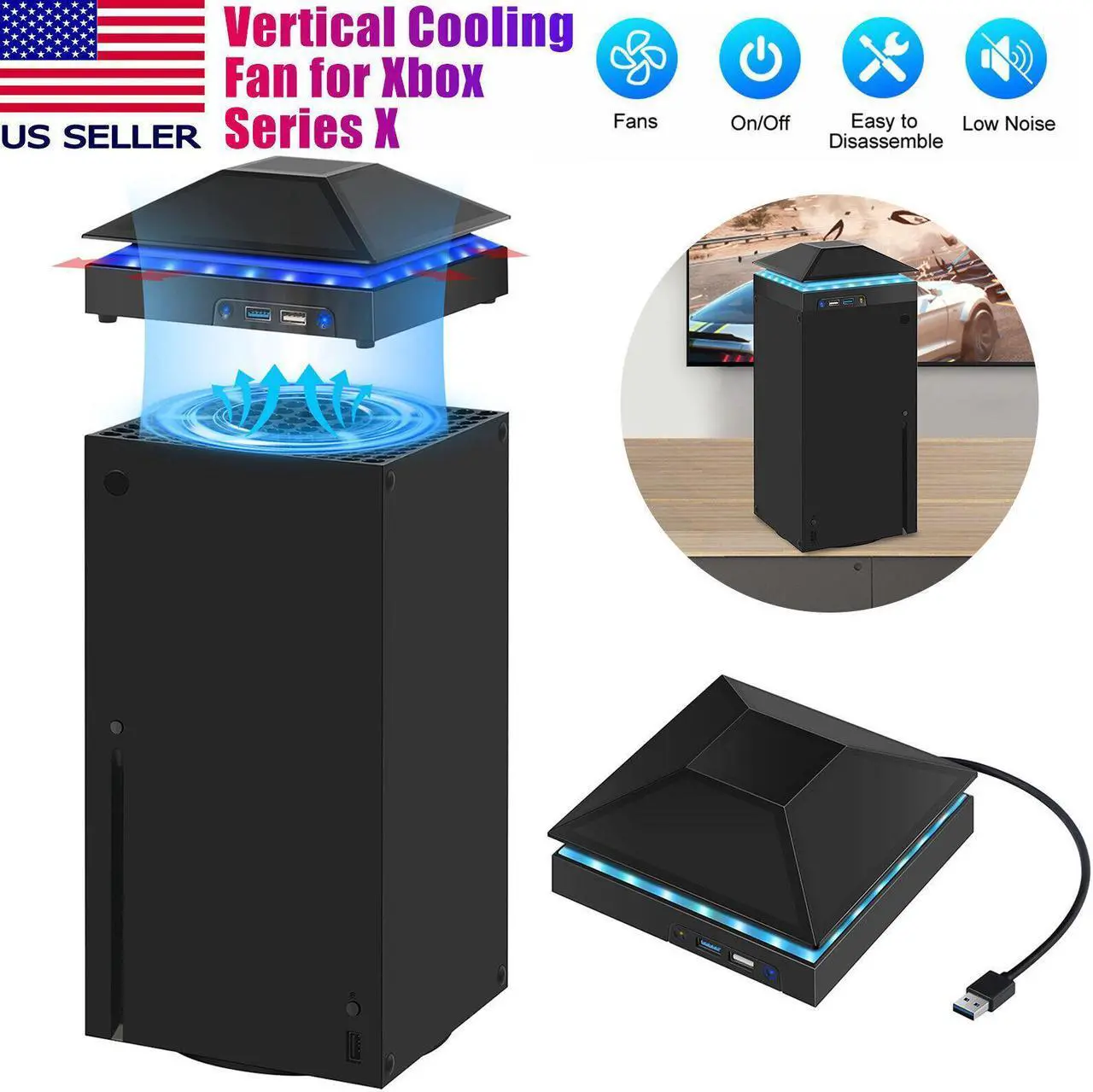 Alt view image 2 of 7 - Cooling Fan For Xbox Series X with 2-USB Interfaces 3 Speed Fan and RGB Lighting