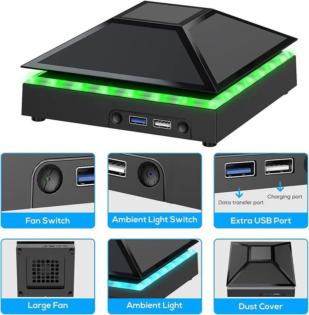 Alt view image 7 of 7 - Cooling Fan For Xbox Series X with 2-USB Interfaces 3 Speed Fan and RGB Lighting