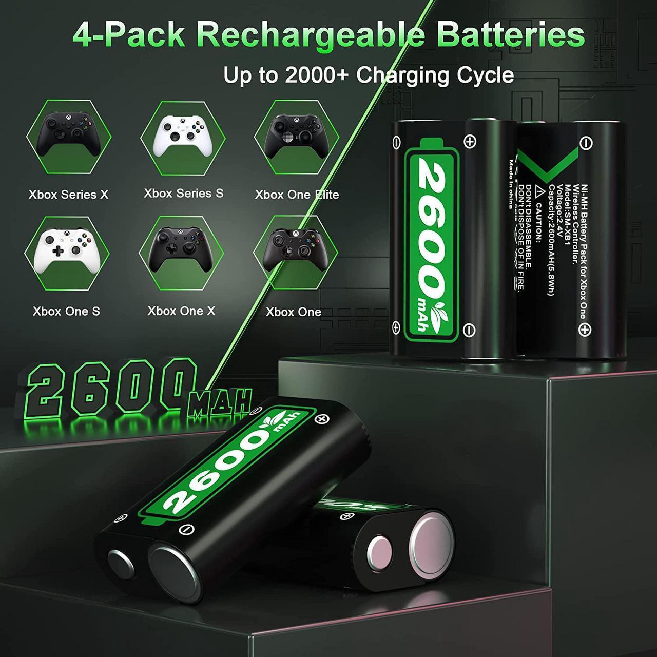 Alt view image 2 of 7 - Rechargeable Battery Packs for Xbox Series X|S/Xbox One, Ponkor 4x2600mAh Batteries with High-Speed Charging Station for Xbox One S/Xbox One X/Xbox One Elite Wireless Controller