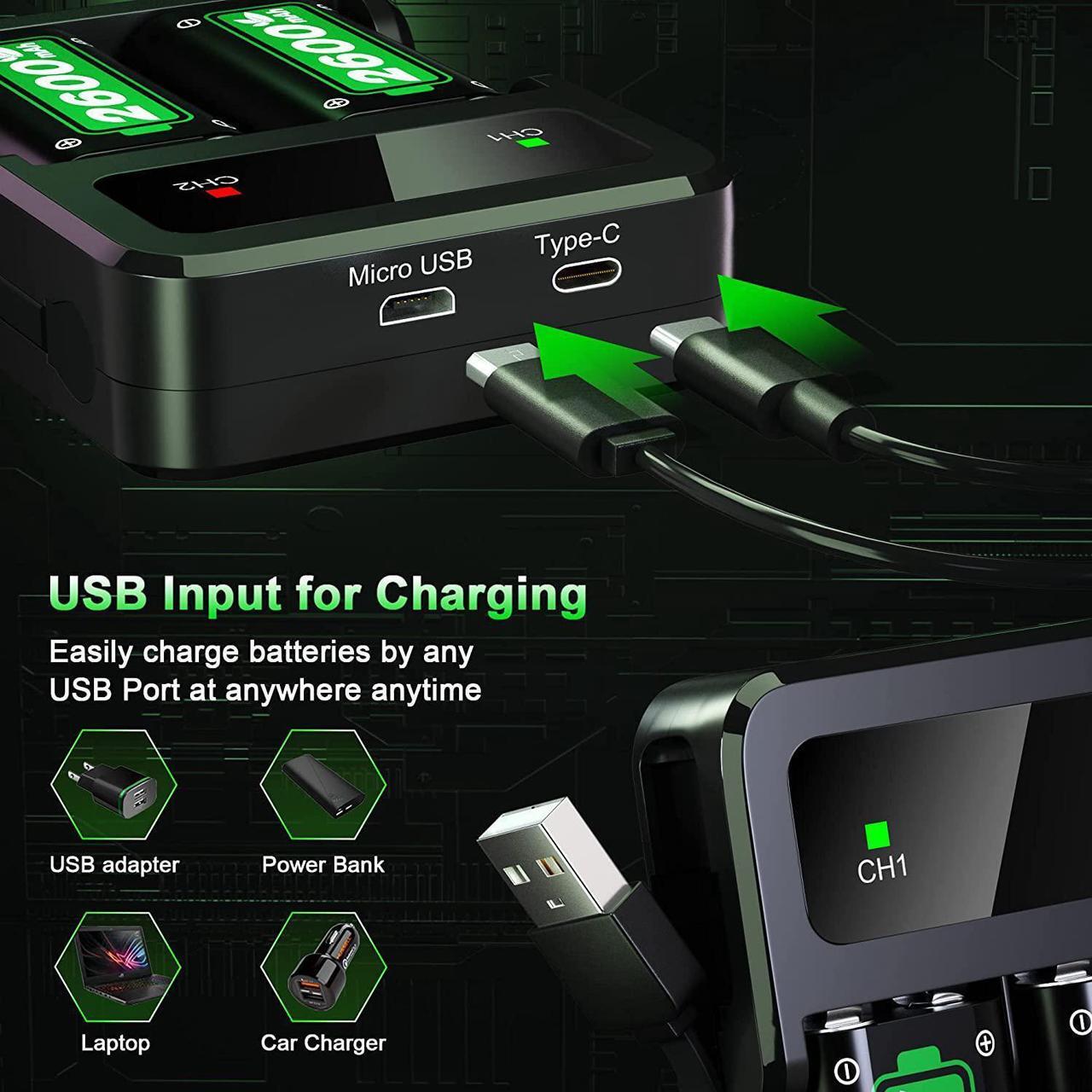Alt view image 4 of 7 - Rechargeable Battery Packs for Xbox Series X|S/Xbox One, Ponkor 4x2600mAh Batteries with High-Speed Charging Station for Xbox One S/Xbox One X/Xbox One Elite Wireless Controller