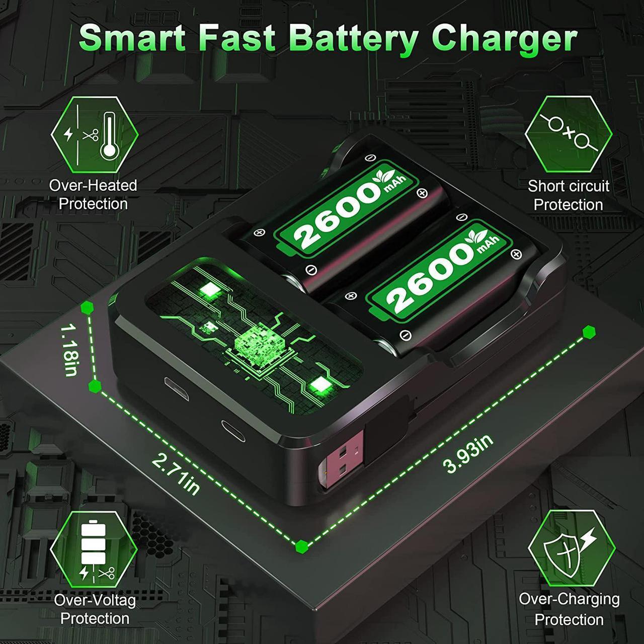 Alt view image 6 of 7 - Rechargeable Battery Packs for Xbox Series X|S/Xbox One, Ponkor 4x2600mAh Batteries with High-Speed Charging Station for Xbox One S/Xbox One X/Xbox One Elite Wireless Controller