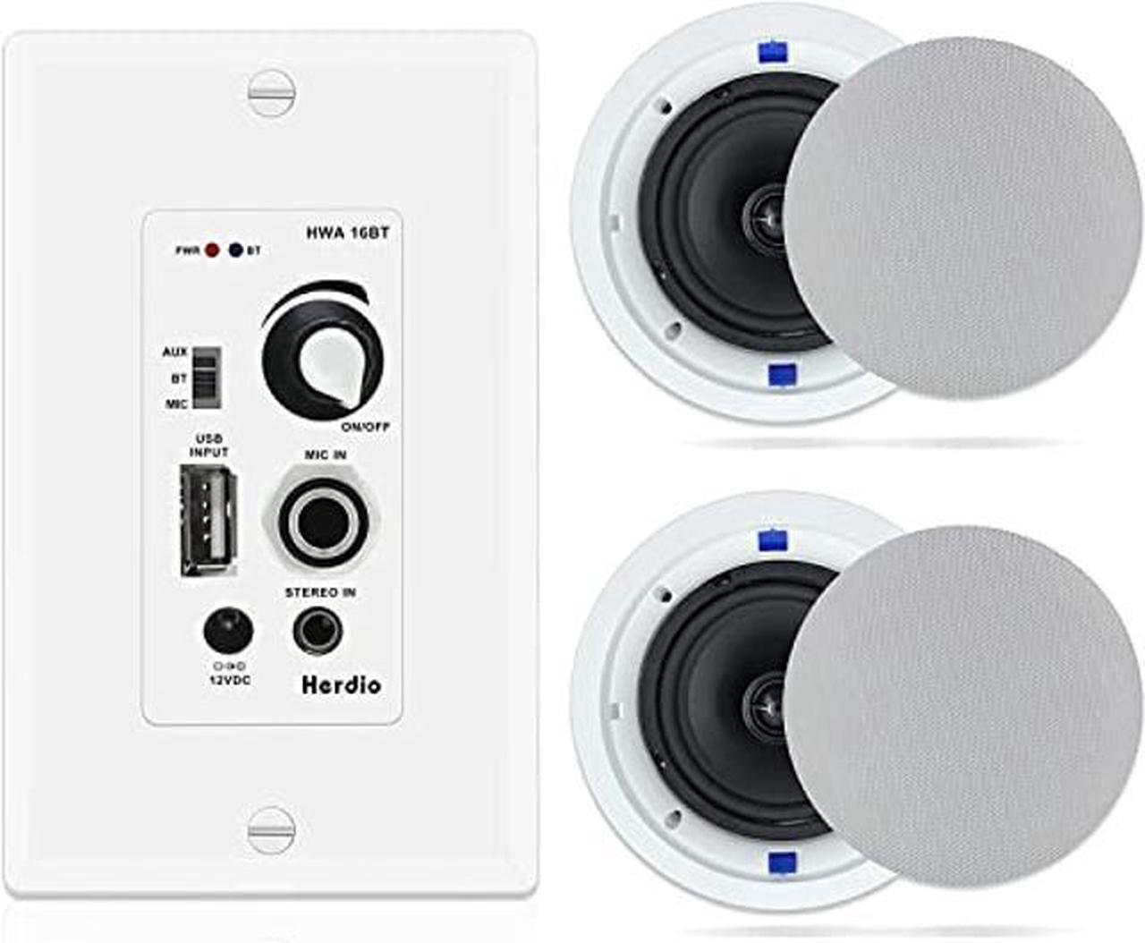 Main image of Herdio 6.5 Inch in Ceiling Speakers 320W 2-Way Flush Mount with Bluetooth Wall Mount Amplifier Receiver Perfect for Home Theater Bathroom Living Room Kitchen Office(A Pair)