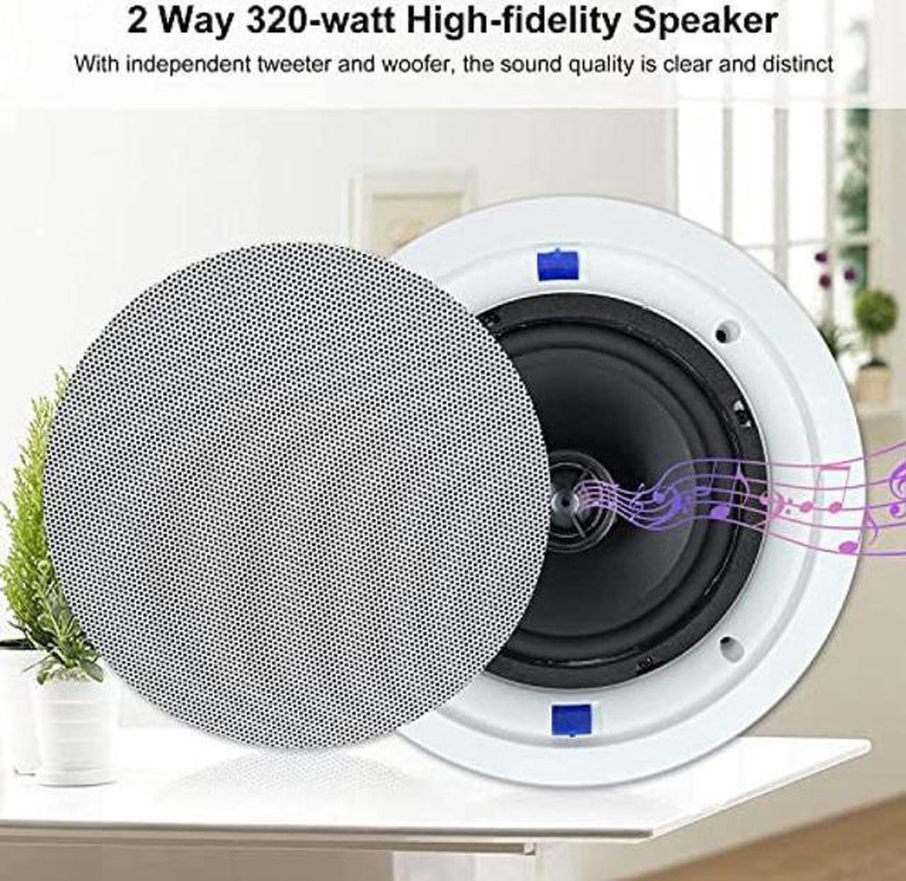 Alt view image 2 of 5 - Herdio 6.5 Inch in Ceiling Speakers 320W 2-Way Flush Mount with Bluetooth Wall Mount Amplifier Receiver Perfect for Home Theater Bathroom Living Room Kitchen Office(A Pair)