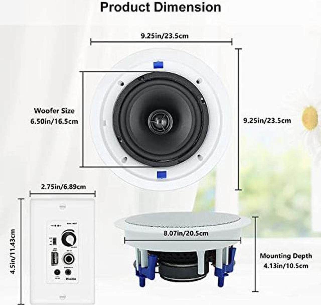 Alt view image 5 of 5 - Herdio 6.5 Inch in Ceiling Speakers 320W 2-Way Flush Mount with Bluetooth Wall Mount Amplifier Receiver Perfect for Home Theater Bathroom Living Room Kitchen Office(A Pair)