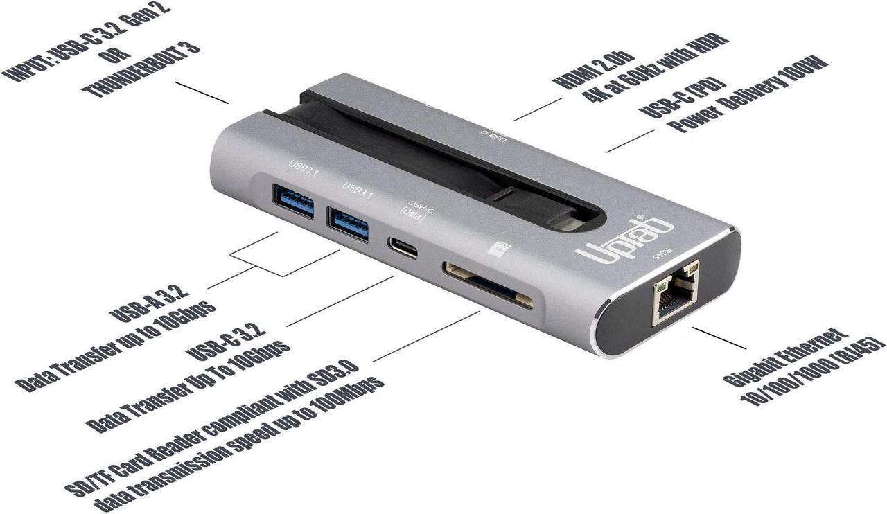 Alt view image 2 of 7 - USB C 3.2 Gen 2 10Gbps 4K 60hz HDR Power Delivery 100W Hub - Compatible with Thunderbolt 3 new MacBook Pro 16in/Air iPad Pro iMac Mac Mini