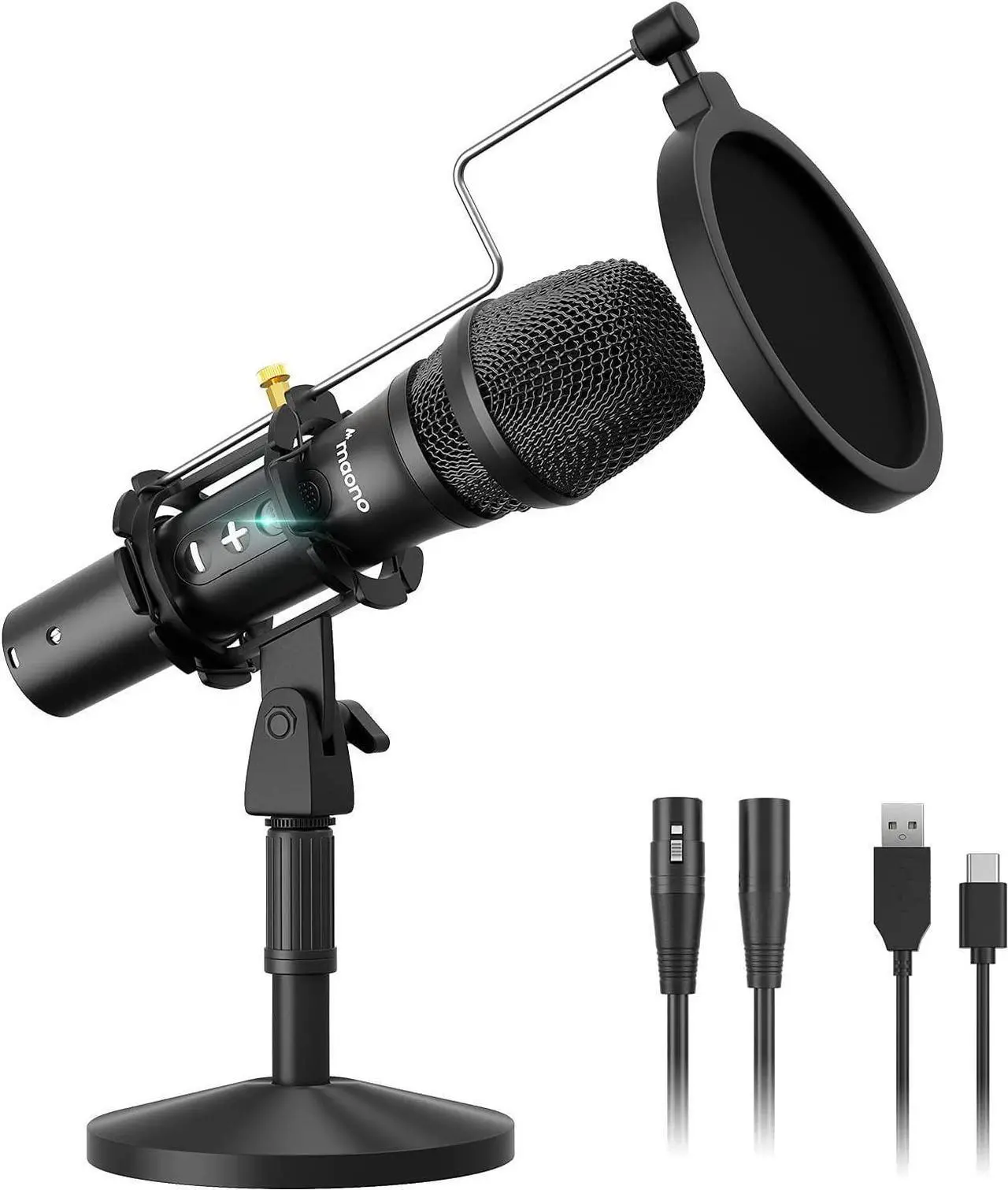 Main image of USB/XLR Podcast Dynamic Microphone, MAONO Studio Mic Kit with Volume Control, Shock Mount, Pop Filter, Ideal for Vocal, Instruments Recording, Voice Over, Live Streaming (HD300T)