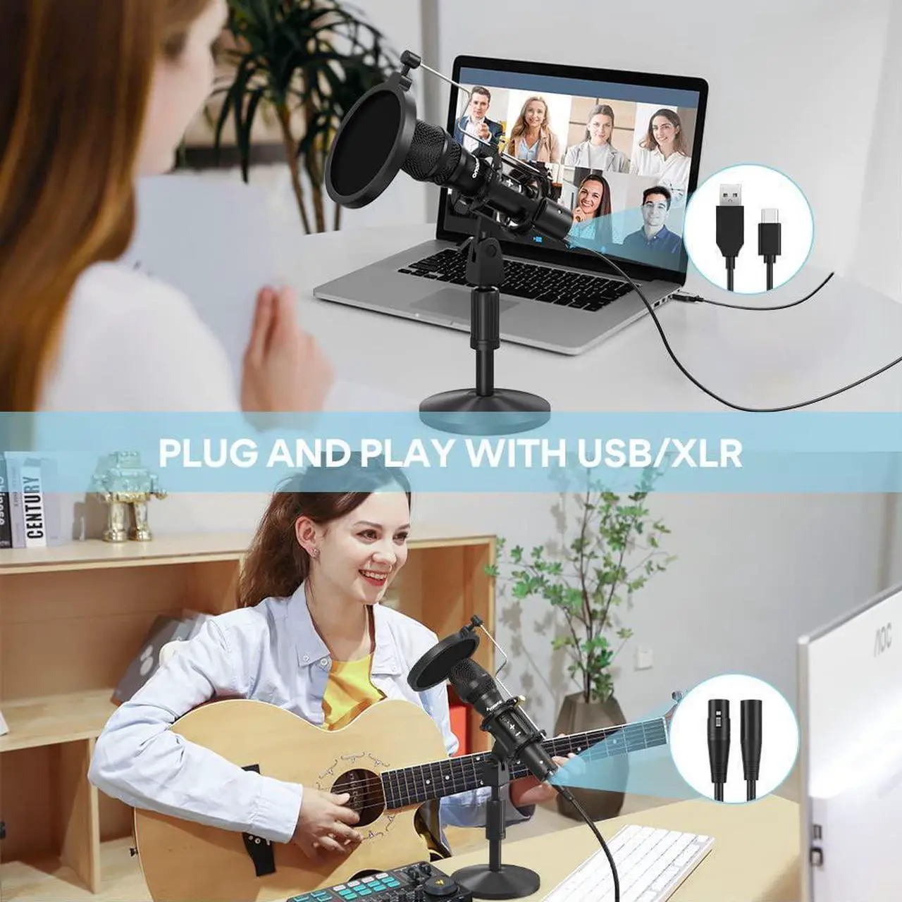 Alt view image 3 of 7 - USB/XLR Podcast Dynamic Microphone, MAONO Studio Mic Kit with Volume Control, Shock Mount, Pop Filter, Ideal for Vocal, Instruments Recording, Voice Over, Live Streaming (HD300T)