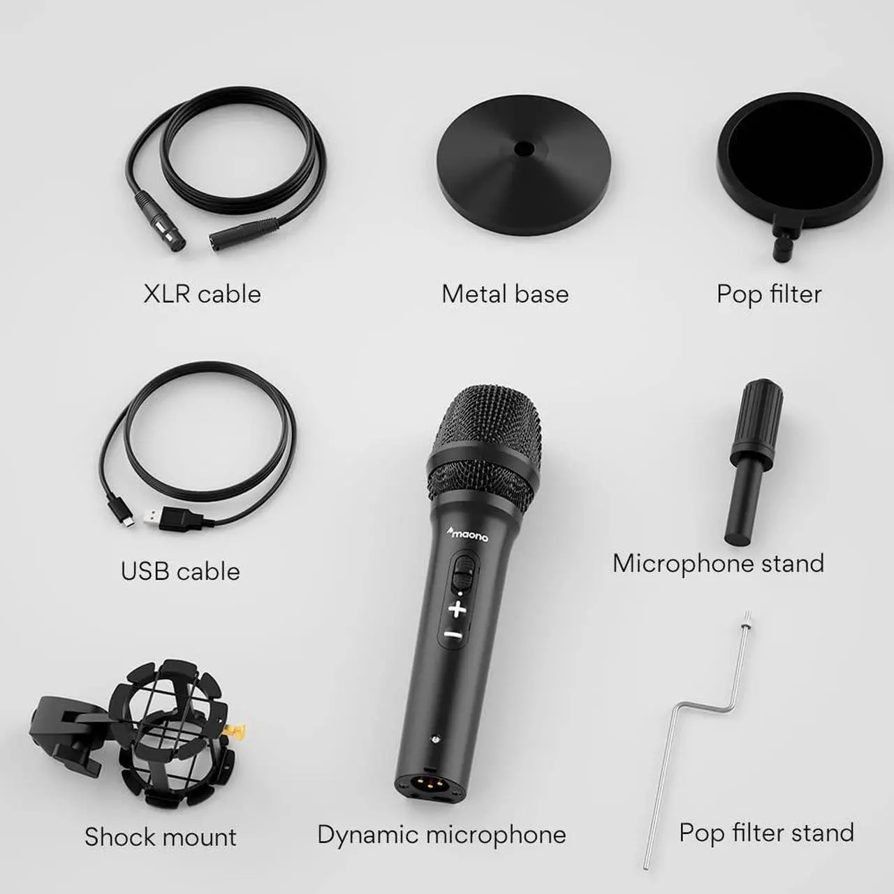Alt view image 4 of 7 - USB/XLR Podcast Dynamic Microphone, MAONO Studio Mic Kit with Volume Control, Shock Mount, Pop Filter, Ideal for Vocal, Instruments Recording, Voice Over, Live Streaming (HD300T)