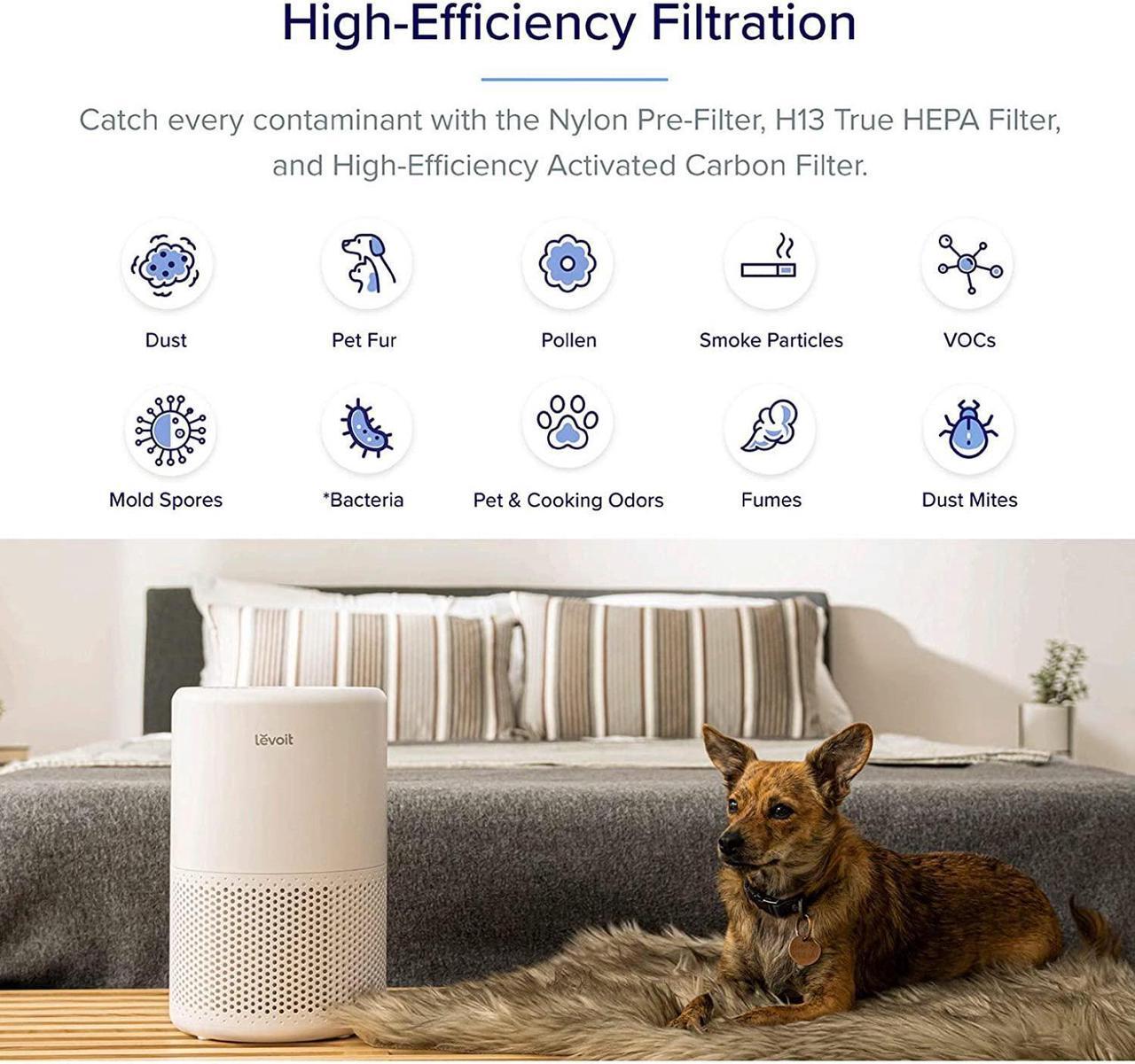 Alt view image 5 of 7 - Air Purifiers for Home Large Room, Smart WiFi Alexa Control, H13 True HEPA Filter for Allergies, Pets, Somke, Dust, Pollen, Ozone Free, 24dB Quiet Cleaner for Bedroom, Core 200S, White