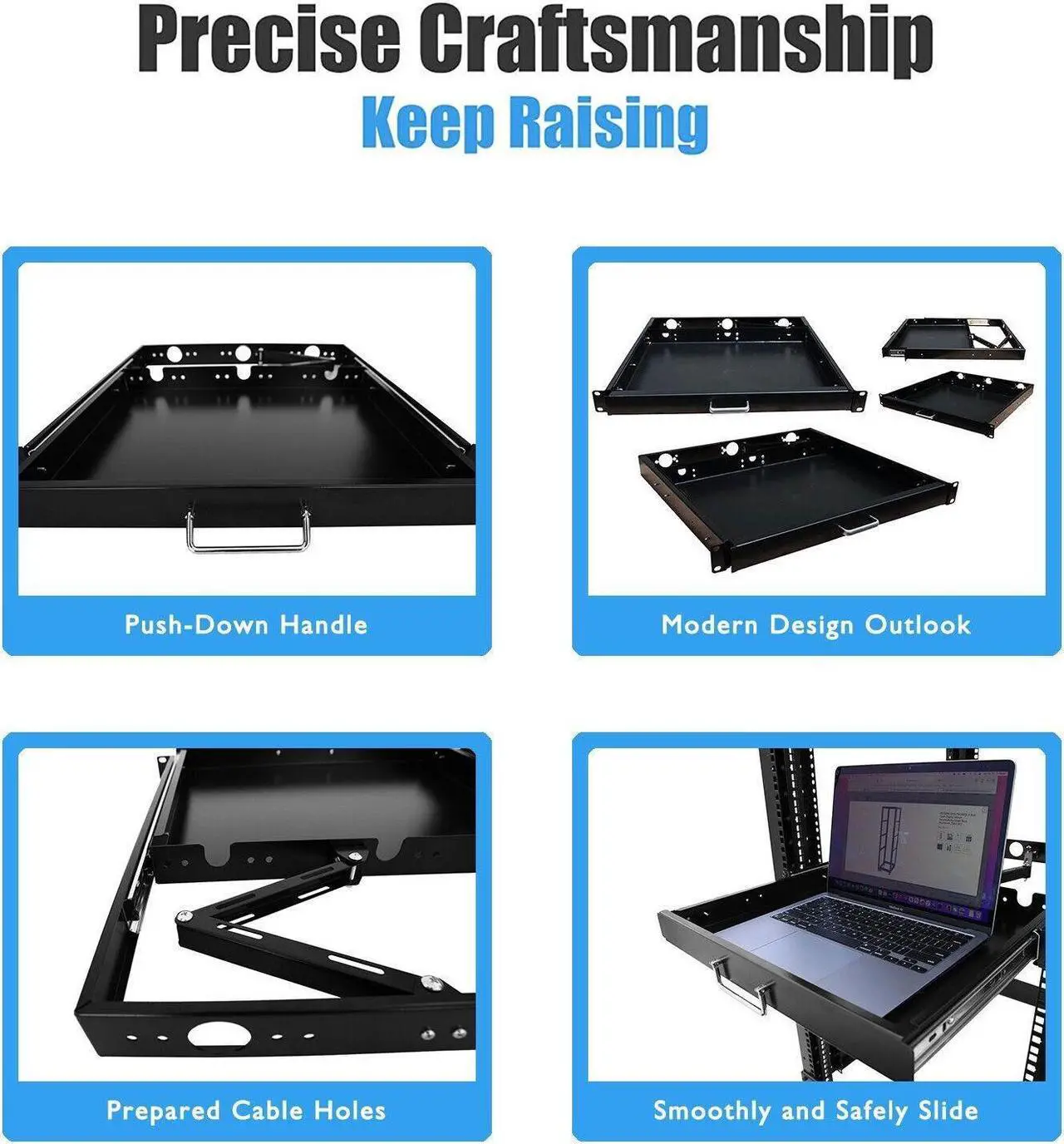 Alt view image 4 of 6 - 1U Rack Mount Sliding Keyboard Drawer 19" Keyboard Tray