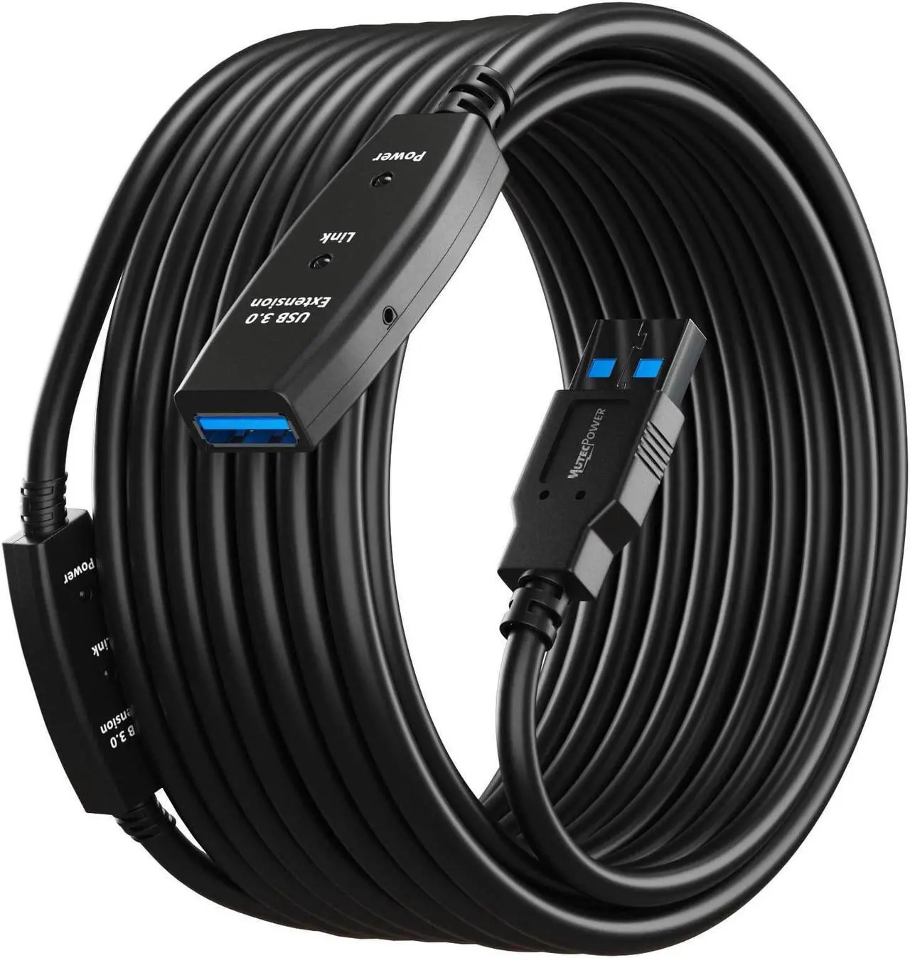 Main image of 50 Feet Active USB Extension Cable 3.0 Male to Female with 2 Extension chipsets Signal Booster - Active Extension/Repeater Cord 15 Meters / 50 Feet (AC Power Supply Included)