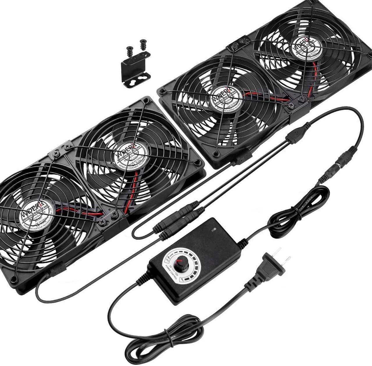 Main image of 4 x 120mm Server Rack Mount Fan 12V with 100V - 240V AC Power Variable Speed Control, High Airflow for DIY Cooling Mining Rig, AV Cabinets, Home Theater, Refrigerator, Greenhouse