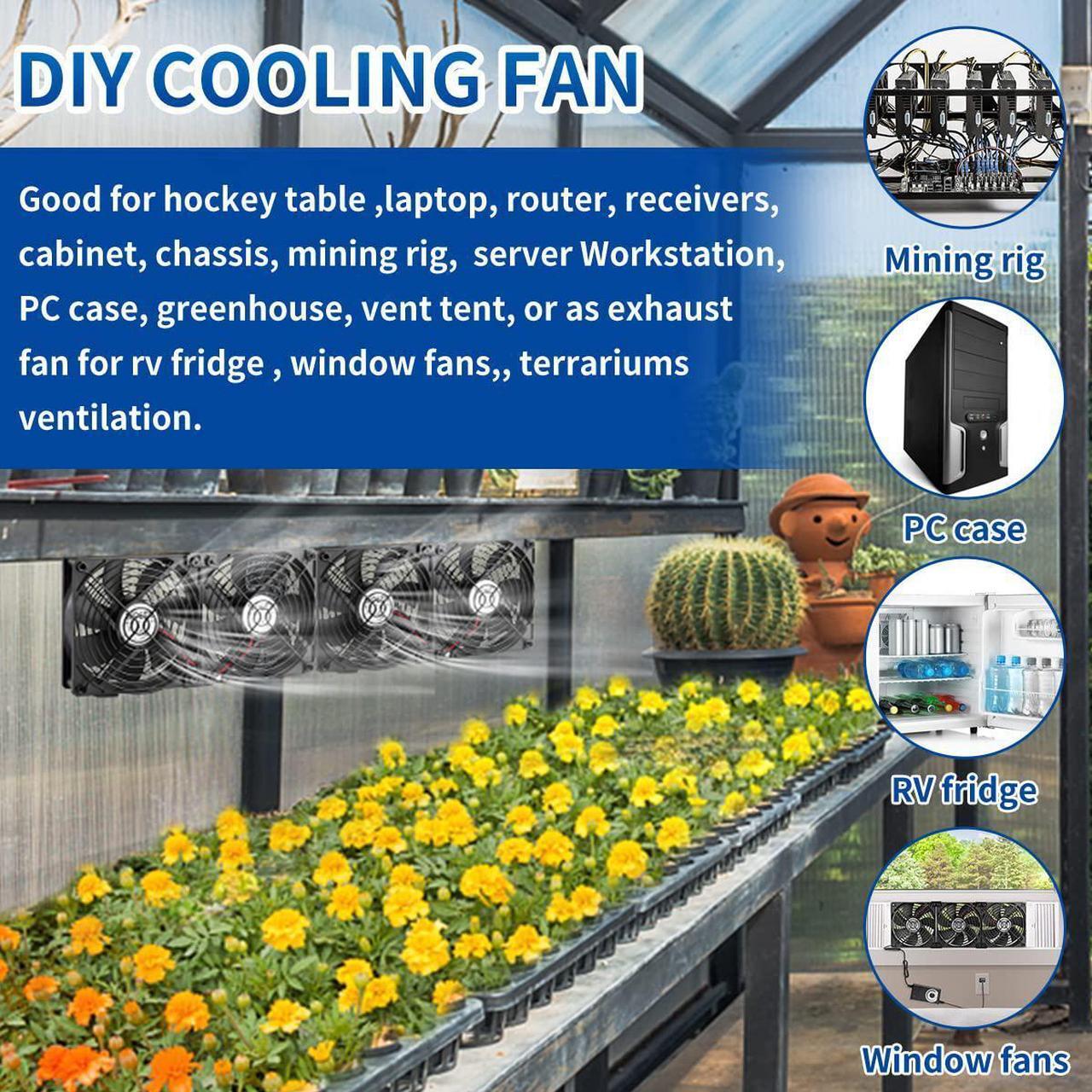 Alt view image 2 of 7 - 4 x 120mm Server Rack Mount Fan 12V with 100V - 240V AC Power Variable Speed Control, High Airflow for DIY Cooling Mining Rig, AV Cabinets, Home Theater, Refrigerator, Greenhouse
