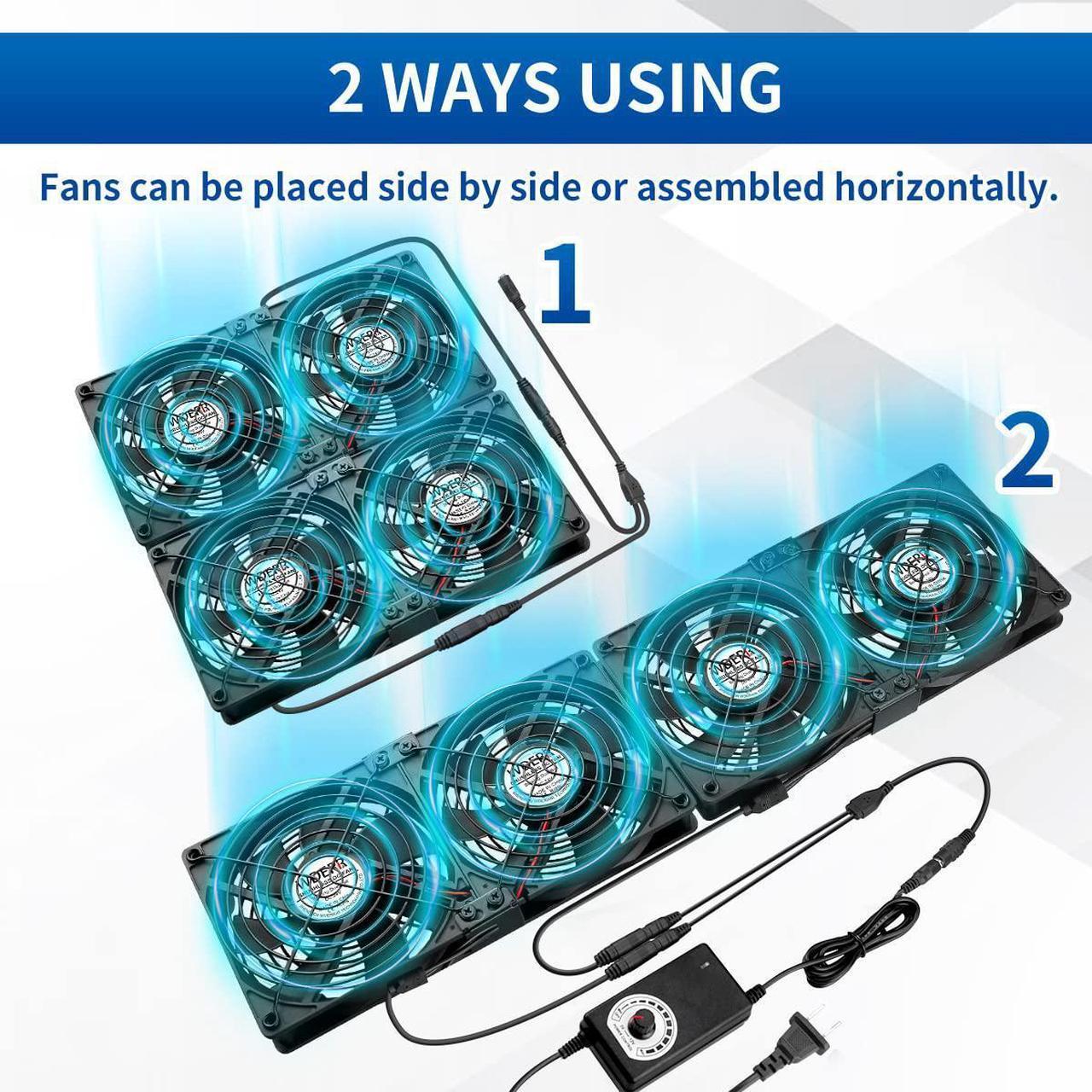 Alt view image 4 of 7 - 4 x 120mm Server Rack Mount Fan 12V with 100V - 240V AC Power Variable Speed Control, High Airflow for DIY Cooling Mining Rig, AV Cabinets, Home Theater, Refrigerator, Greenhouse