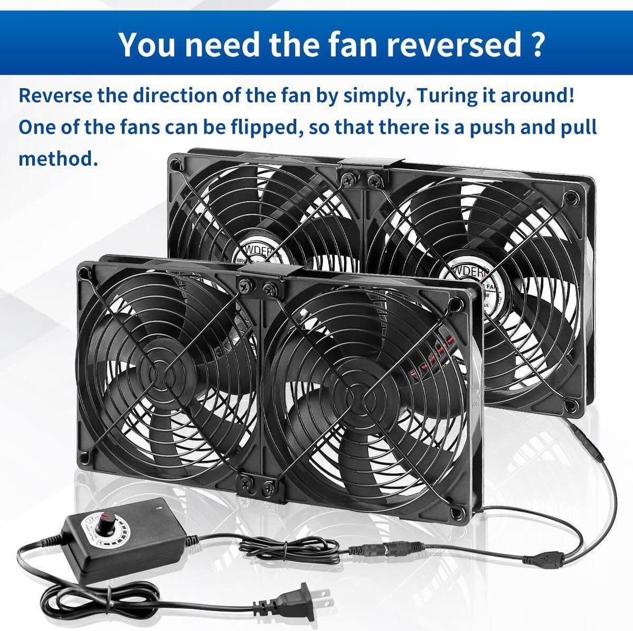 Alt view image 6 of 7 - 4 x 120mm Server Rack Mount Fan 12V with 100V - 240V AC Power Variable Speed Control, High Airflow for DIY Cooling Mining Rig, AV Cabinets, Home Theater, Refrigerator, Greenhouse