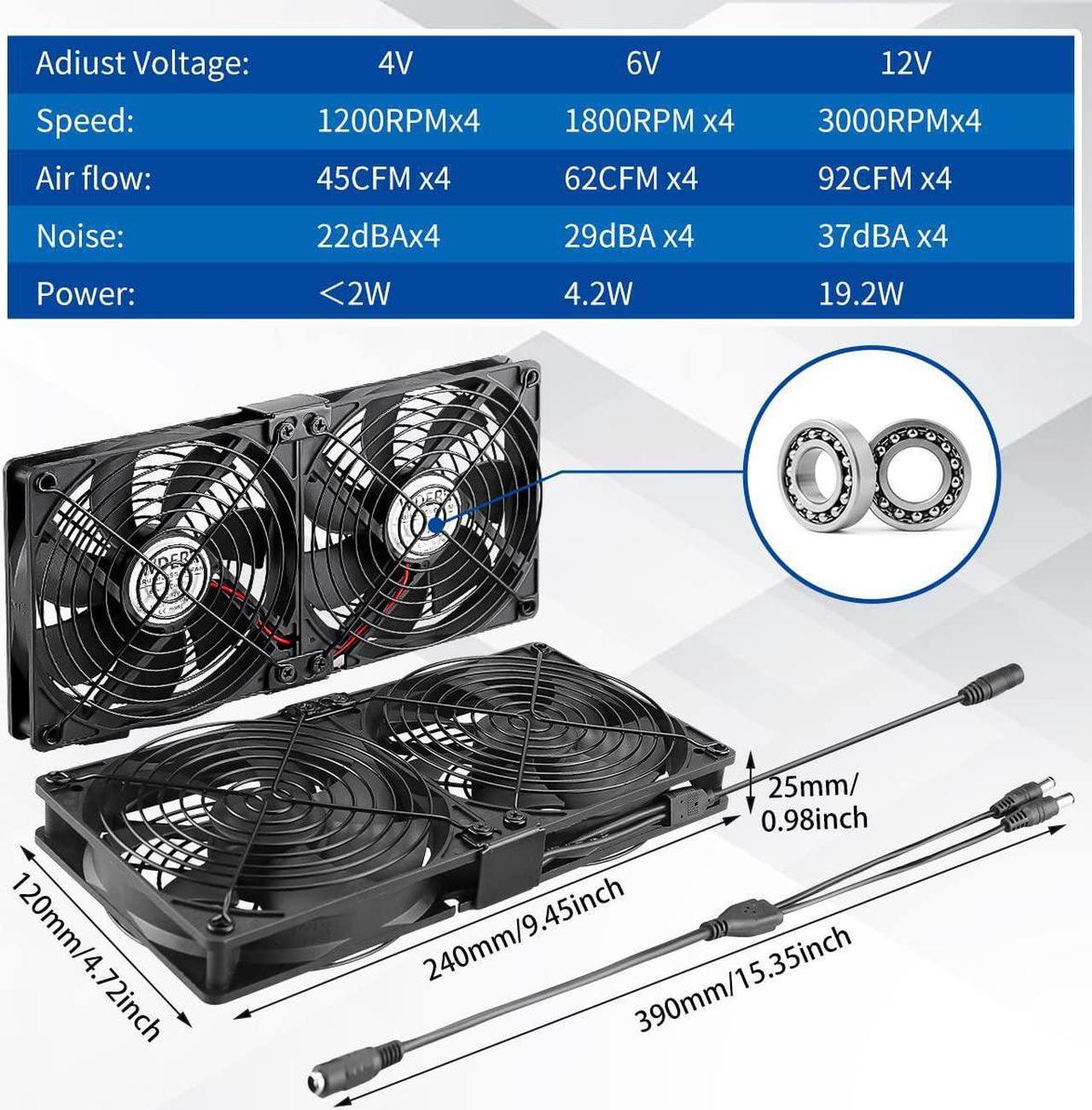 Alt view image 7 of 7 - 4 x 120mm Server Rack Mount Fan 12V with 100V - 240V AC Power Variable Speed Control, High Airflow for DIY Cooling Mining Rig, AV Cabinets, Home Theater, Refrigerator, Greenhouse