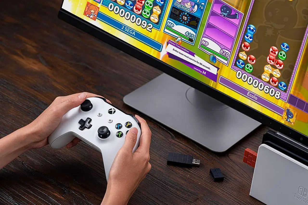 Alt view image 6 of 7 - 8Bitdo Adapter 2 USB Wireless Switch Controller for Windows, Mac & Raspberry Pi, Compatible with Xbox Series X & S Controller, Xbox One Bluetooth Controller, PS5/PS4/PS3 Controller(Brown)