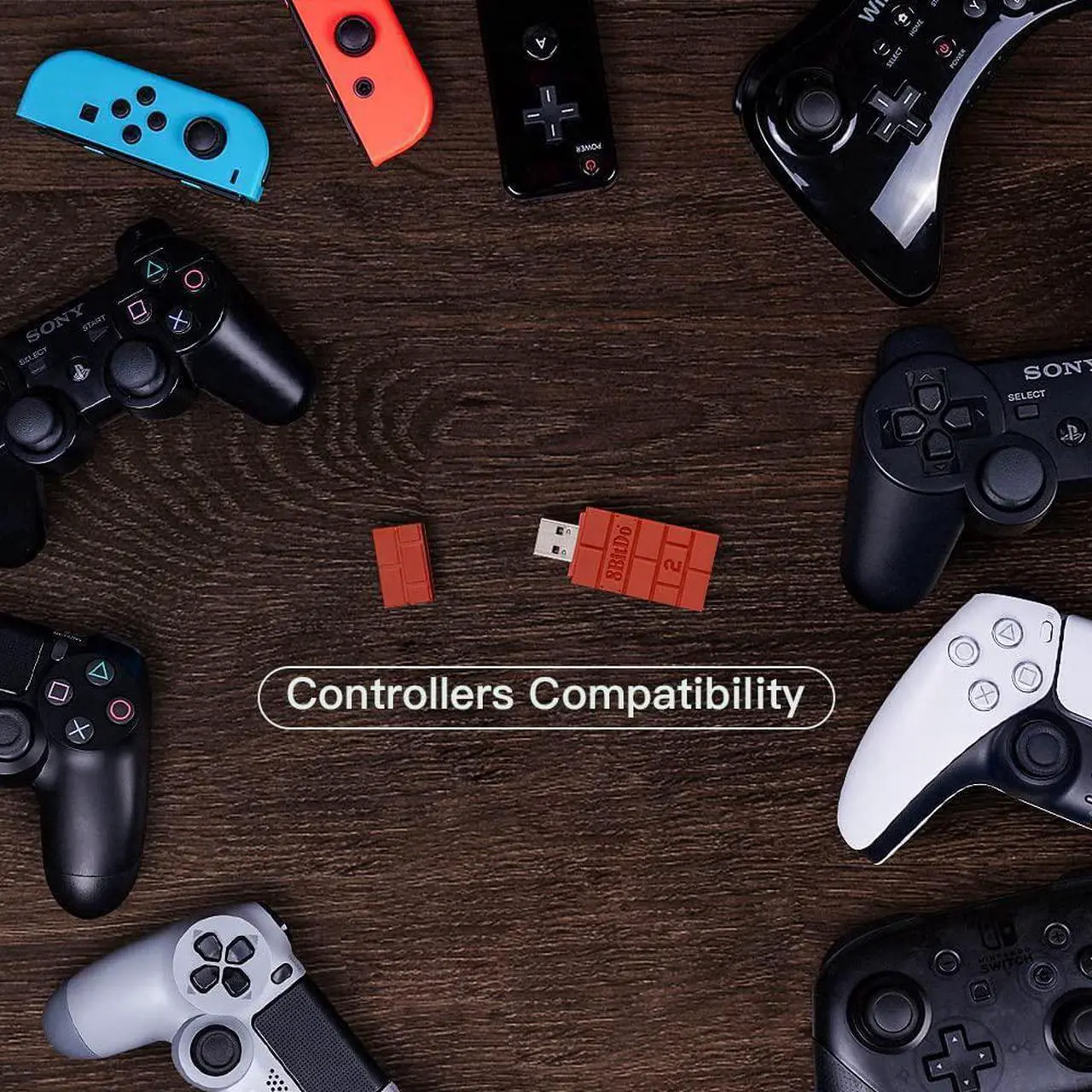 Alt view image 4 of 7 - 8Bitdo Adapter 2 USB Wireless Switch Controller for Windows, Mac & Raspberry Pi, Compatible with Xbox Series X & S Controller, Xbox One Bluetooth Controller, PS5/PS4/PS3 Controller(Brown)