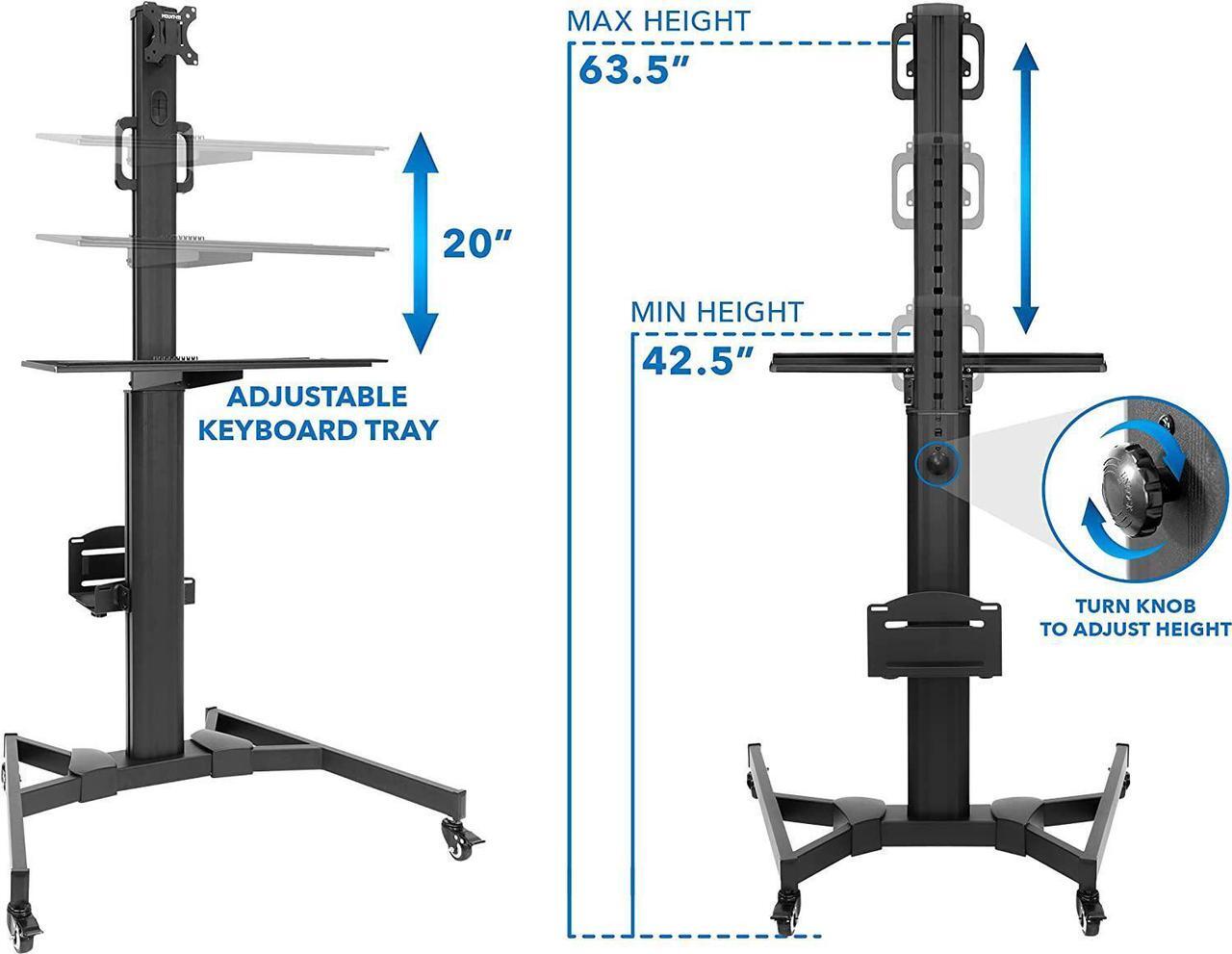 Alt view image 4 of 7 - Adjustable Mobile PC Workstation with Single Monitor Mount | Mobile Standing Computer Workstation with Adjustable Keyboard Tray and CPU Holder | Rolling Desk Fits 13 to 32 Inch Monitors