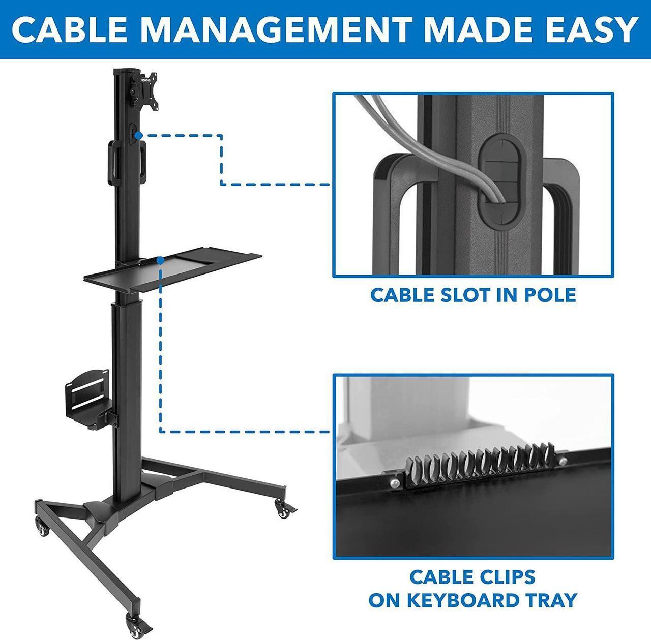 Alt view image 7 of 7 - Adjustable Mobile PC Workstation with Single Monitor Mount | Mobile Standing Computer Workstation with Adjustable Keyboard Tray and CPU Holder | Rolling Desk Fits 13 to 32 Inch Monitors