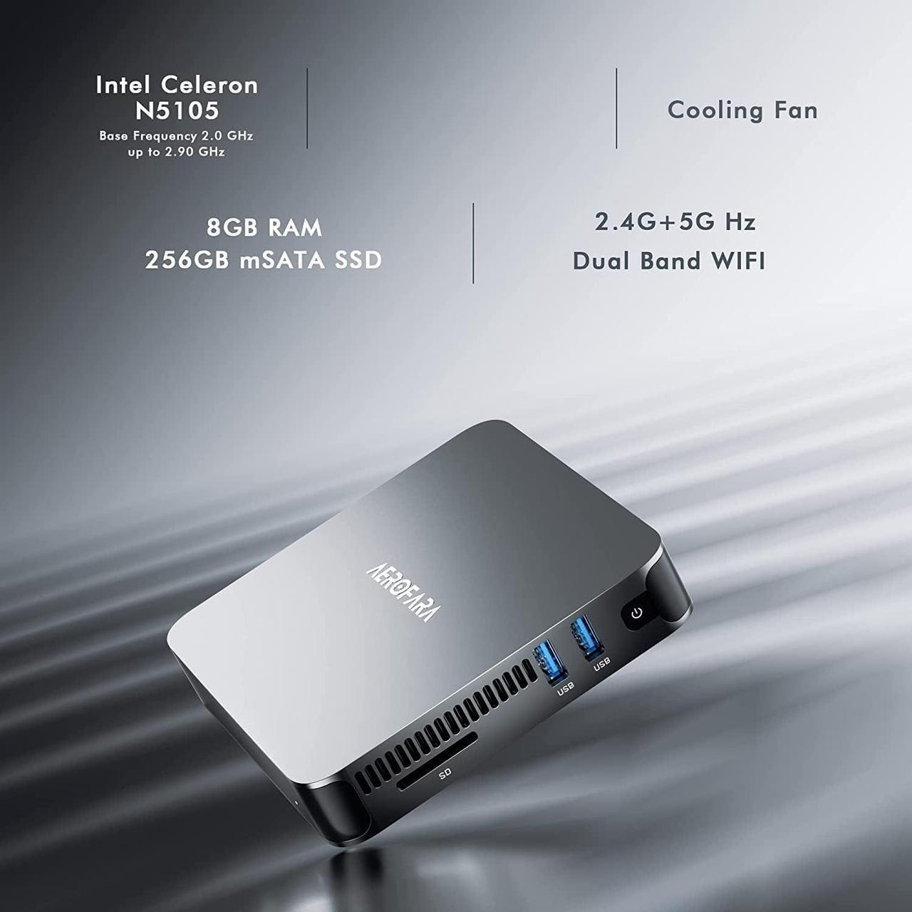 Alt view image 2 of 7 - Mini PC Aero 2 Pro Desktop Computers with Intel 11th Celeron N5105 Processor 8GB RAM 256GB SSD,4K UHD Graphics,USB3.0, HDMI Support W11 Pro