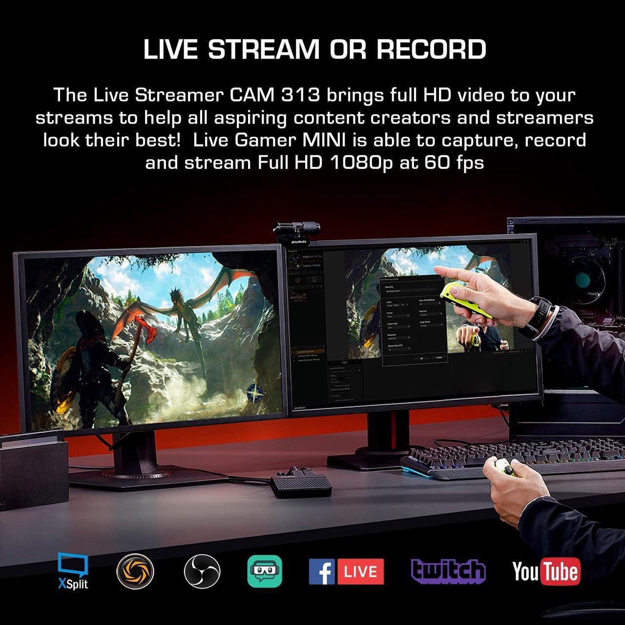 Alt view image 6 of 7 - Live Streamer Duo Webcam Gaming Capture Card Bundle, Plug and Play, Records in 1080p30, Podcasting, Livestreaming Built in Microphones(BO311D)