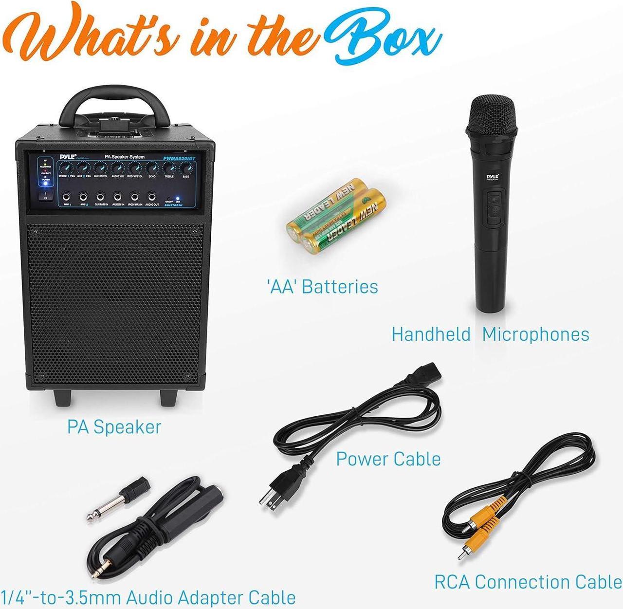 Alt view image 5 of 5 - Wireless 600W Portable PA Speaker System - Bluetooth Compatible, Rechargeable Battery Powered Outdoor Stereo Speaker Microphone Set with 30-Pin iPod Dock, Wheels, and 1/4" to AUX RCA Cable