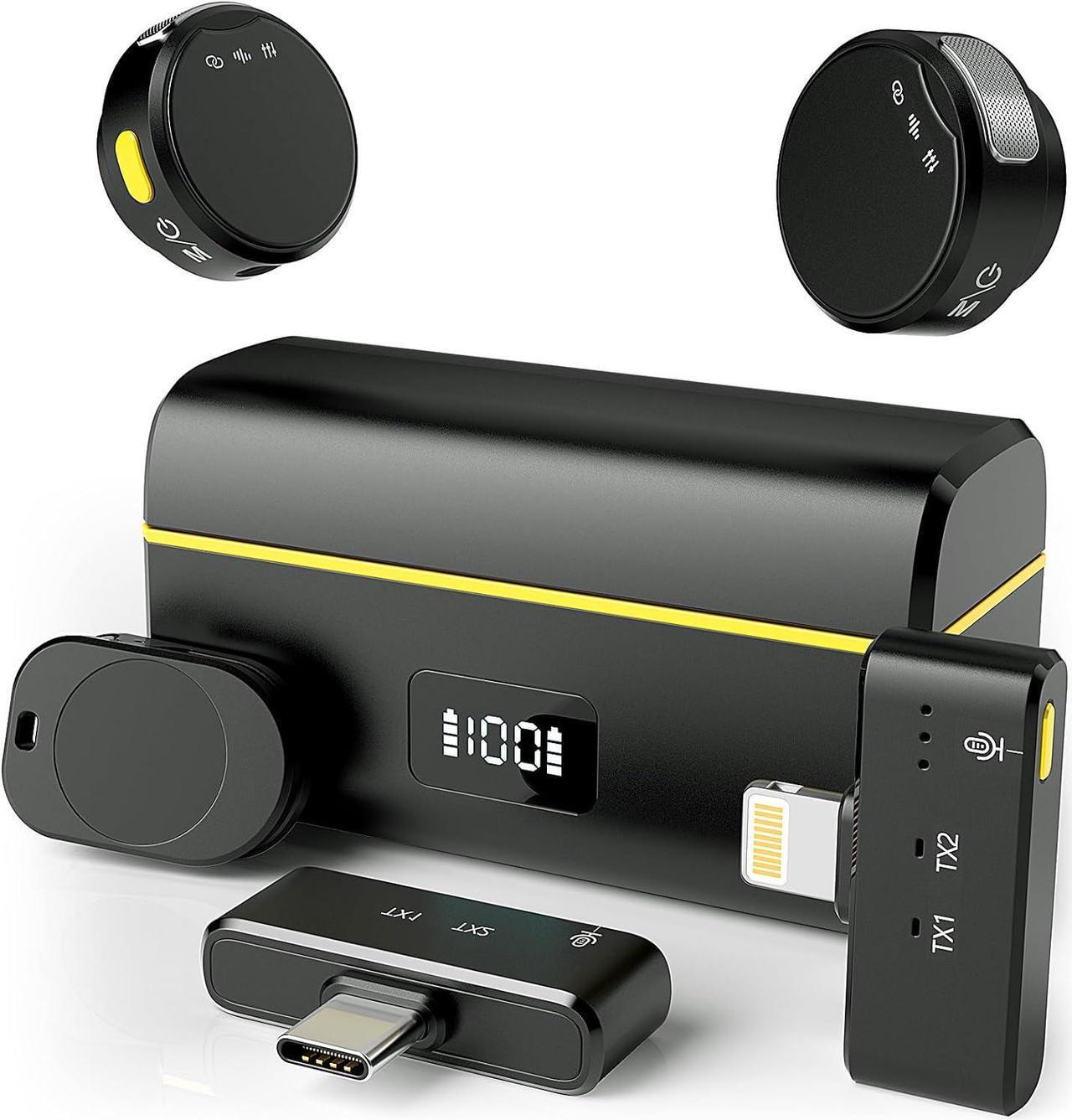 Main image of Wireless Lavalier Microphone for iPhone/Android with Lightning/USB C(2 TX+2 RX+Charging Case), Mini Microphone with Noise Cancellation, 35H Battery, Clip on Lapel Mic for Video Recording Vlog