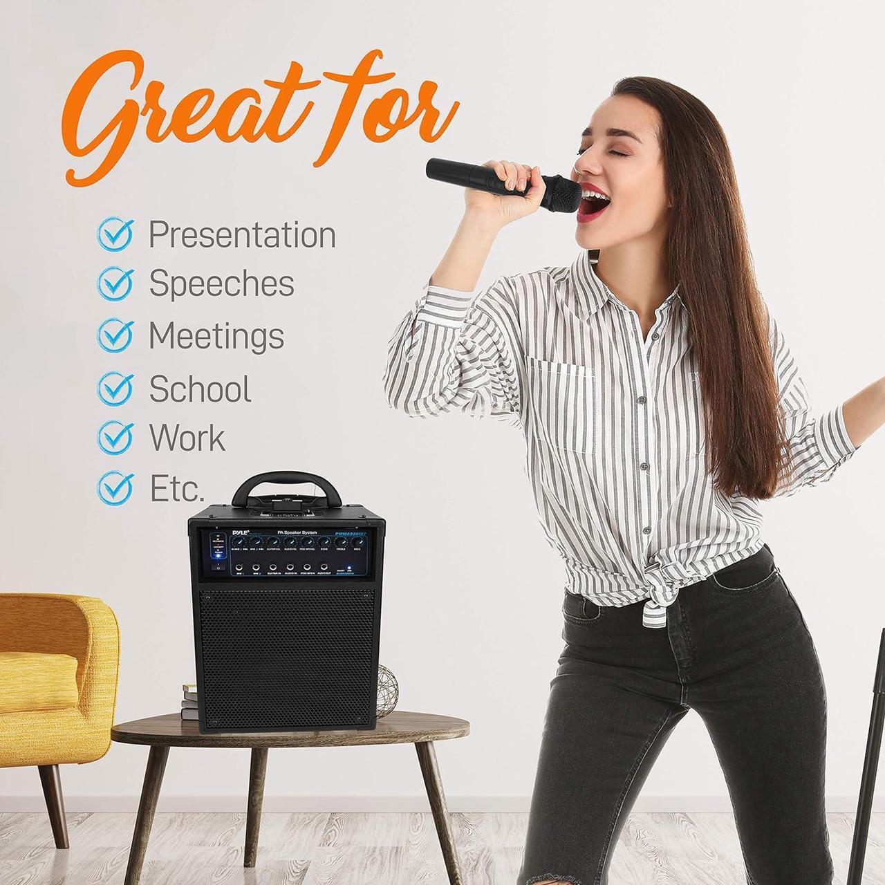 Alt view image 4 of 5 - Wireless 600W Portable PA Speaker System - Bluetooth Compatible, Rechargeable Battery Powered Outdoor Stereo Speaker Microphone Set with 30-Pin iPod Dock, Wheels, and 1/4" to AUX RCA Cable