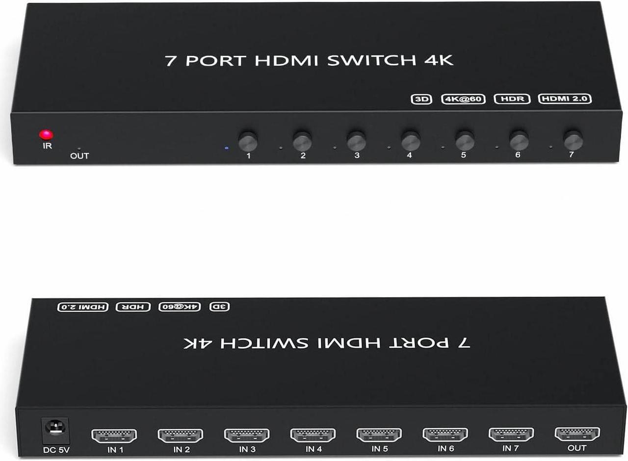 Alt view image 2 of 6 - HDMI Switch 4K@60Hz, 7In 1Out HDMI Switcher Selector with IR Remote Supports Full HD 4K/1080P/3D & HDCP 2.2 for Switch,Xbox,PS4/PS5,Fire Stick,Roku, TV etc. (HDMI 7Input 1Output)