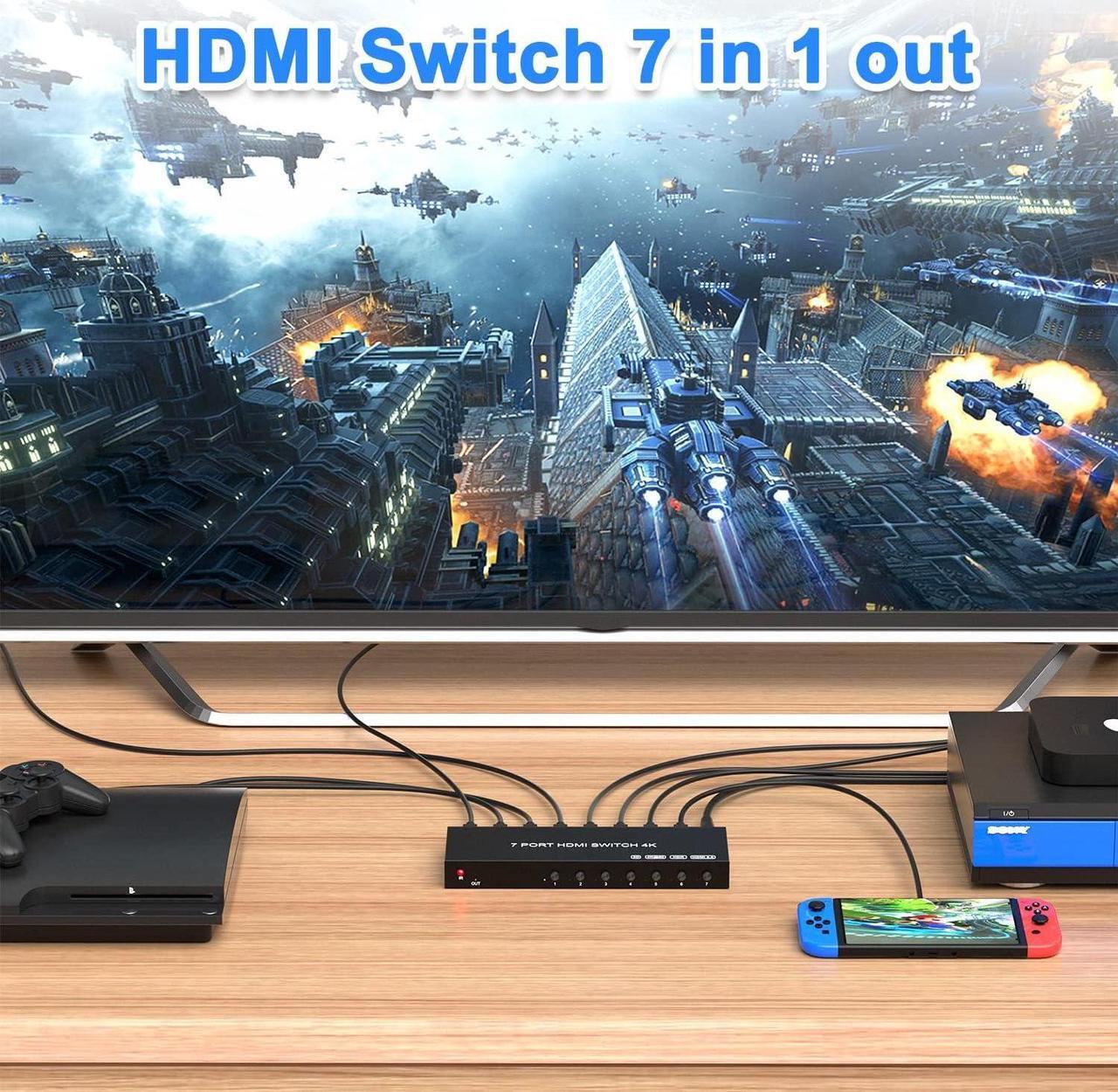 Alt view image 5 of 6 - HDMI Switch 4K@60Hz, 7In 1Out HDMI Switcher Selector with IR Remote Supports Full HD 4K/1080P/3D & HDCP 2.2 for Switch,Xbox,PS4/PS5,Fire Stick,Roku, TV etc. (HDMI 7Input 1Output)