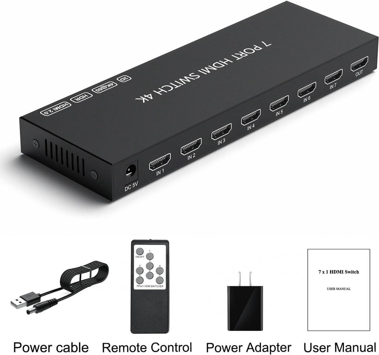 Alt view image 6 of 6 - HDMI Switch 4K@60Hz, 7In 1Out HDMI Switcher Selector with IR Remote Supports Full HD 4K/1080P/3D & HDCP 2.2 for Switch,Xbox,PS4/PS5,Fire Stick,Roku, TV etc. (HDMI 7Input 1Output)