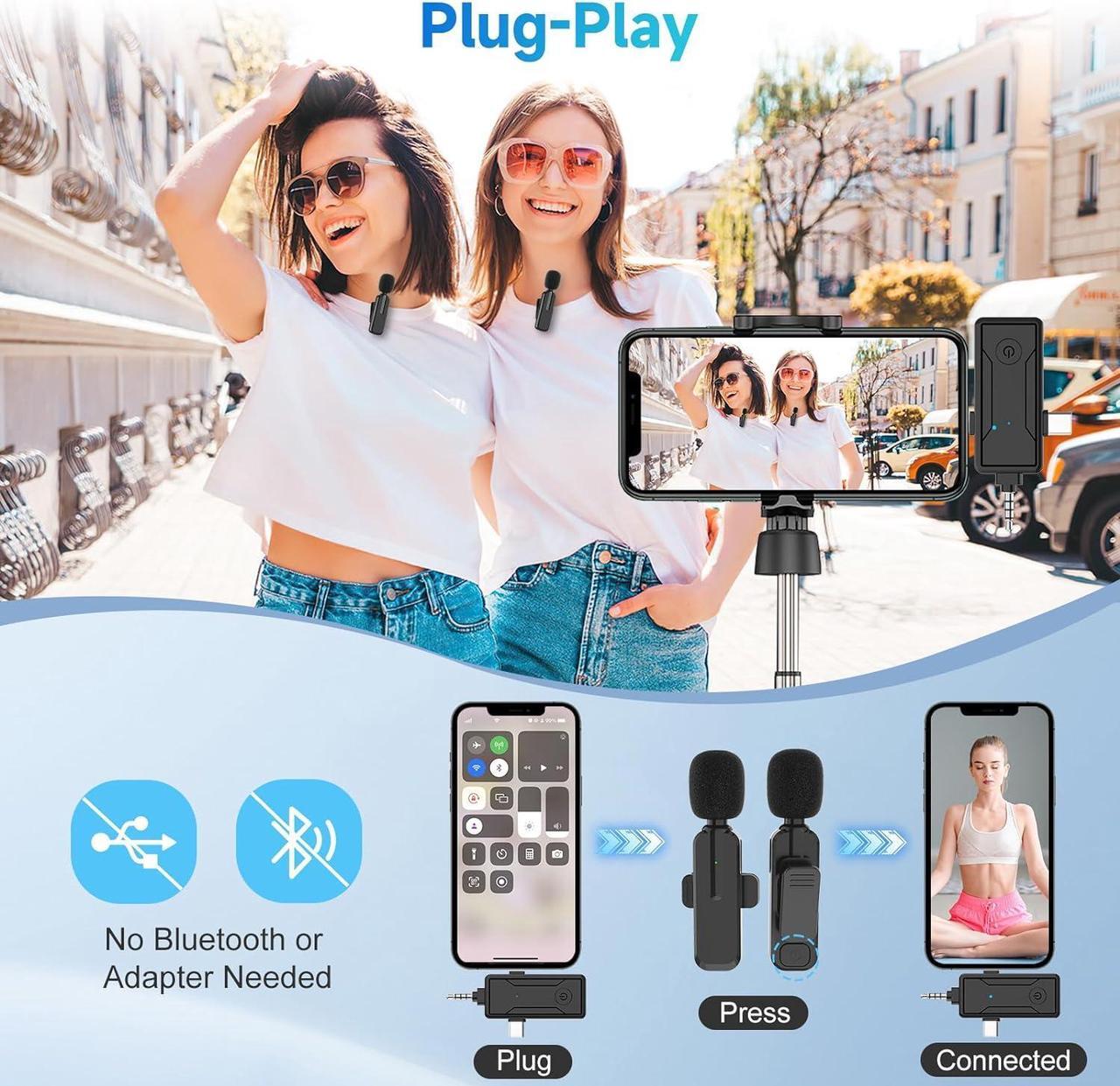 Alt view image 4 of 7 - Wireless Mini Microphone for iPhone iPad Android - Bluetooth Lavalier Lapel Mic for YouTube Video Recording - Clip on Content Creator Phone Microphones for Podcast Tiktok Vlogging