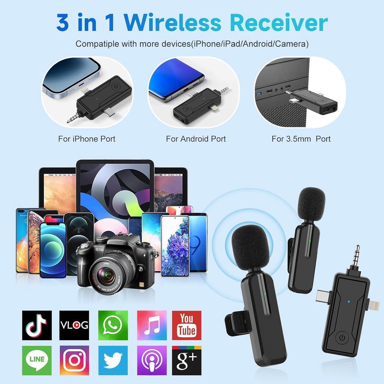 Alt view image 2 of 7 - Wireless Mini Microphone for iPhone iPad Android - Bluetooth Lavalier Lapel Mic for YouTube Video Recording - Clip on Content Creator Phone Microphones for Podcast Tiktok Vlogging